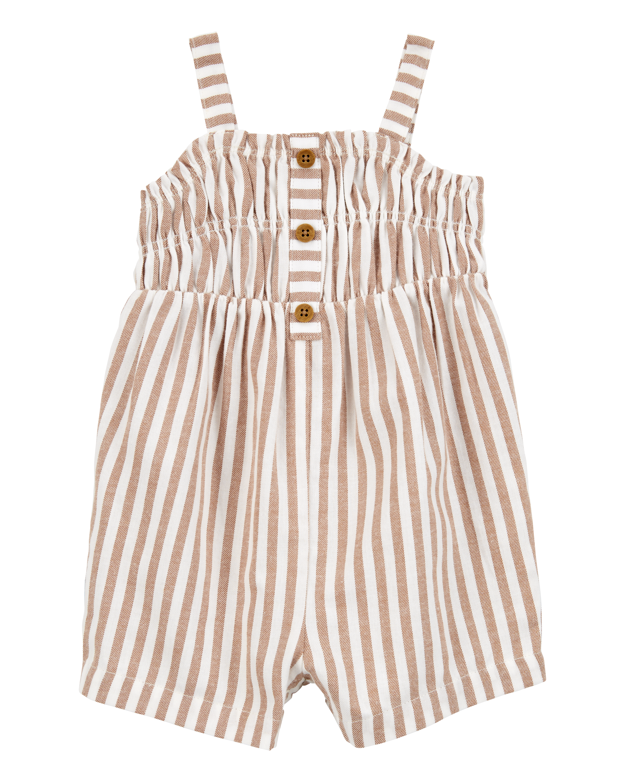 Baby Striped Twill Romper- Brown