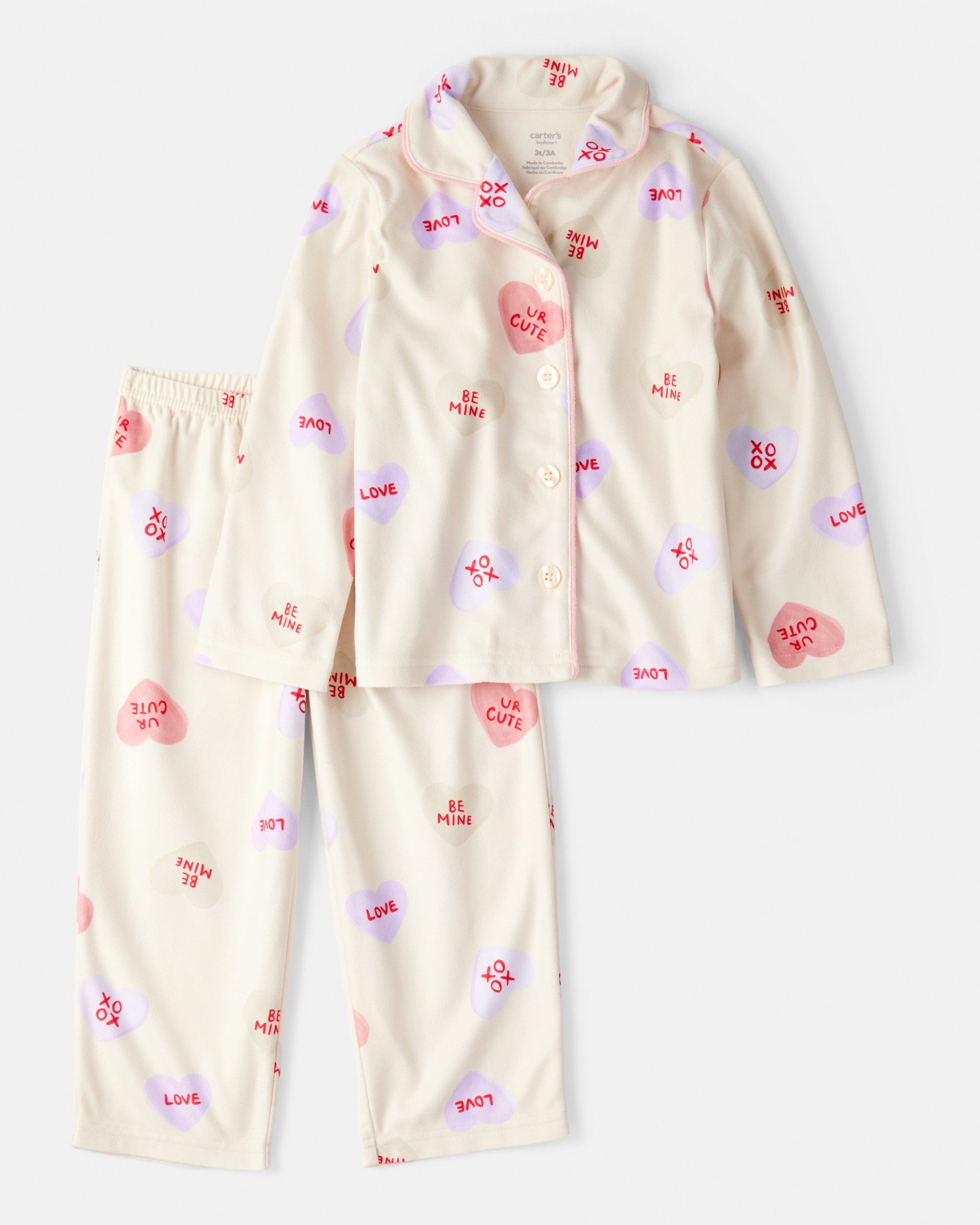 Toddler Girl Candy Hearts Fleece Loose Fit 2-Piece Pyjamas - Ivory