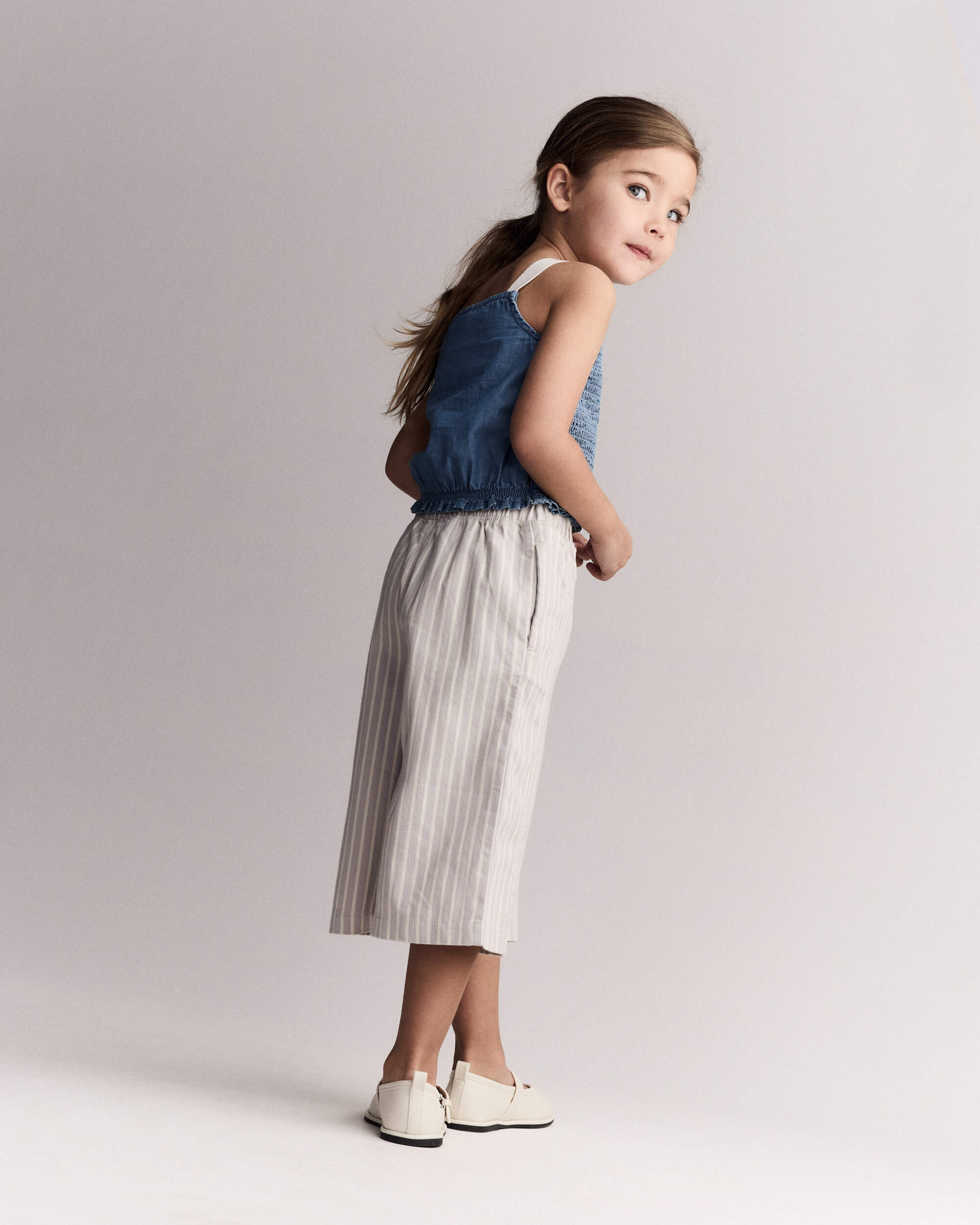 Toddler Girl Sailor Pant Stripes - Cream/Grey