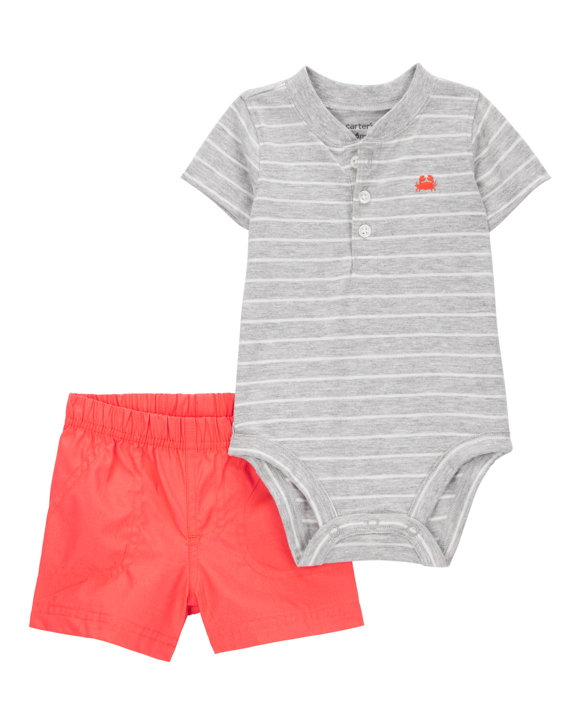 Baby Boy 2-Piece Striped Bodysuit & Pull-On Short Set - Grey/Orange