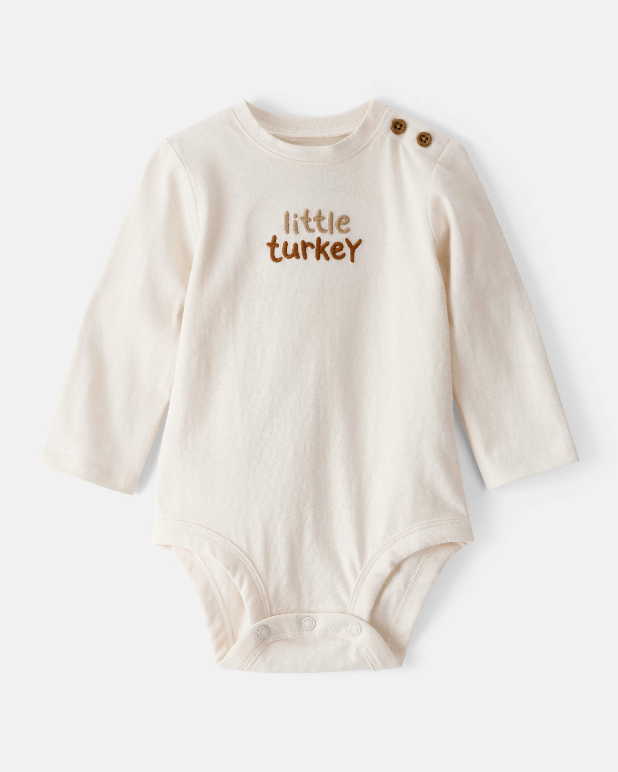 Baby Thanksgiving Little Turkey Cotton Long-Sleeve Graphic Bodysuit - Cream