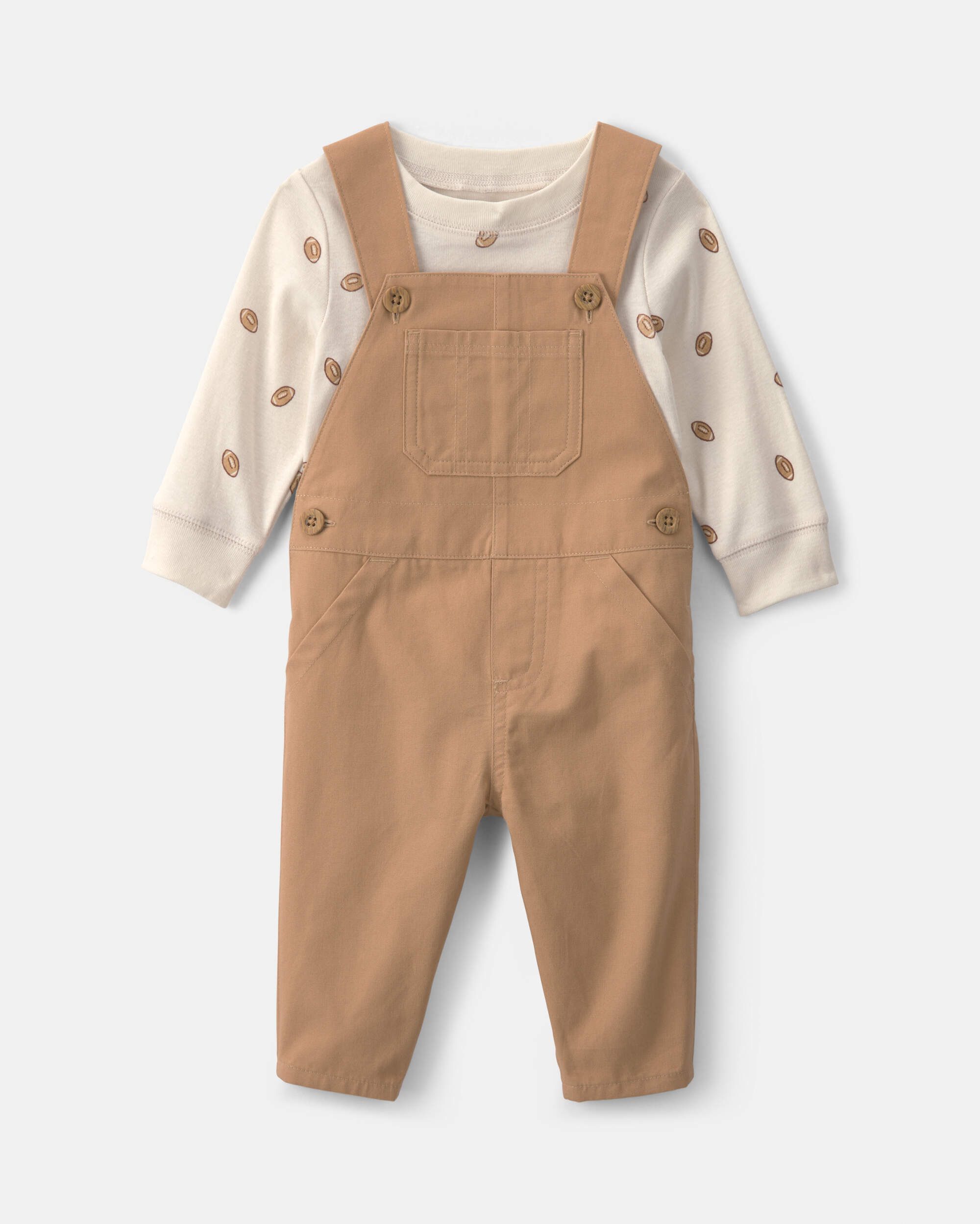 Baby Boy 2-Piece Football Long-Sleeve Overall Set - Brown