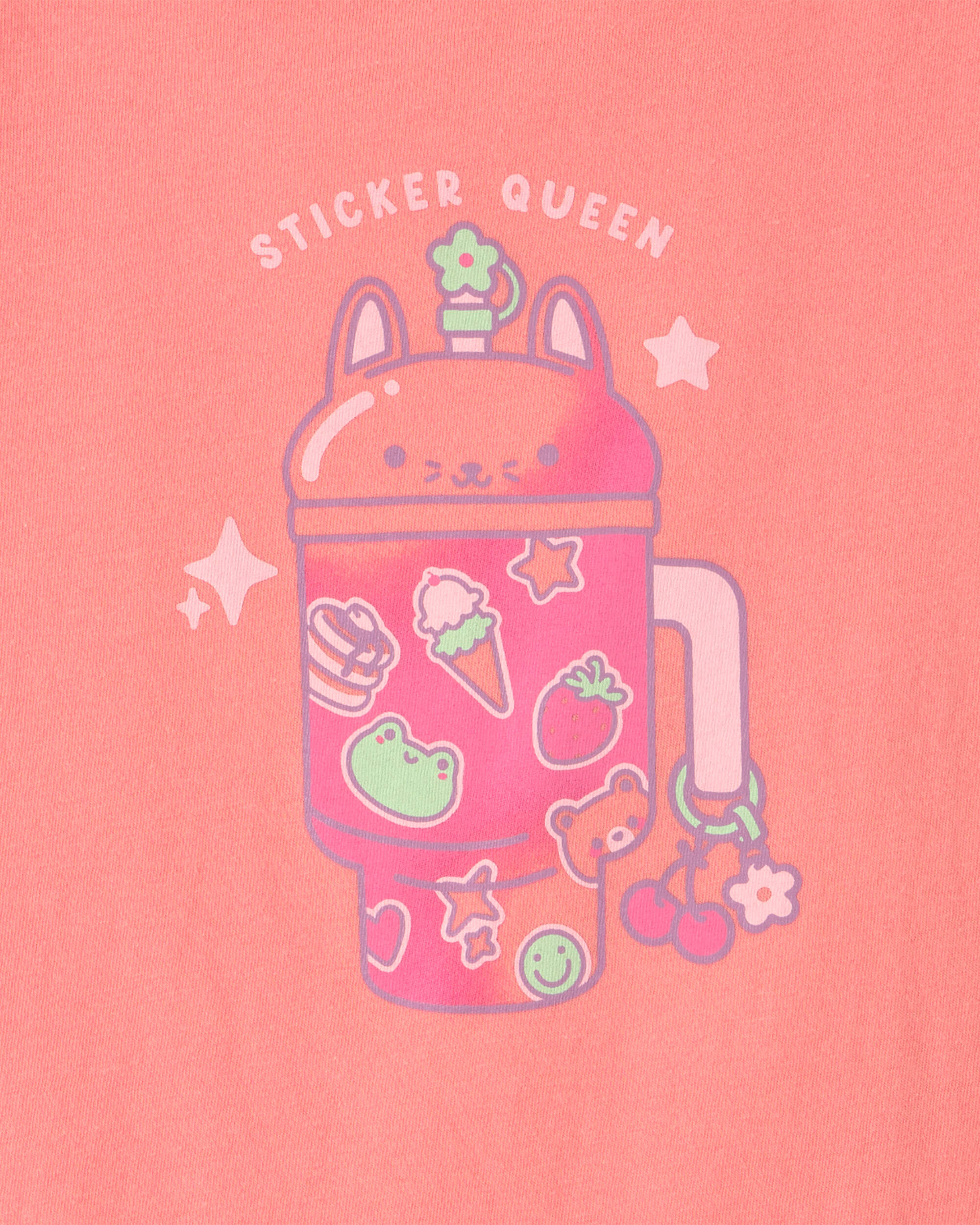 Girls 'Sticker Queen' Graphic Tee - Coral