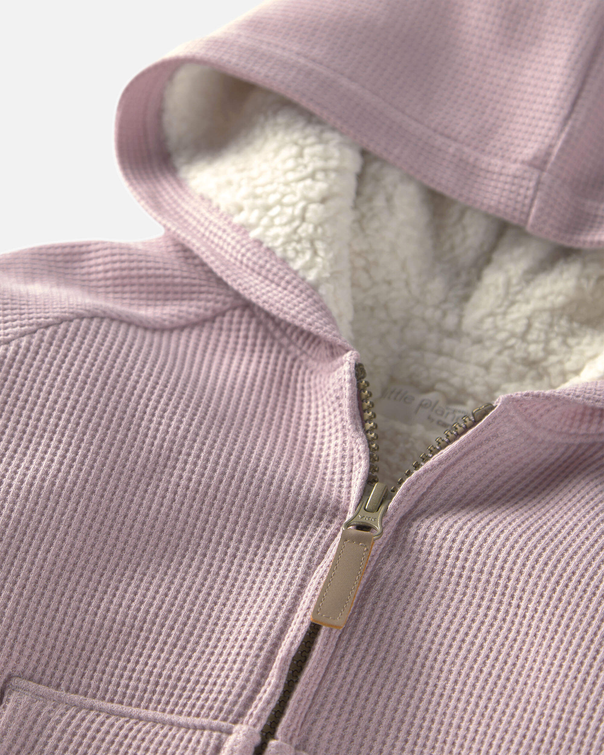 Toddler Girl Recycled Teddy Fleece Waffle Knit Hooded Jacket Made with Organic Cotton
