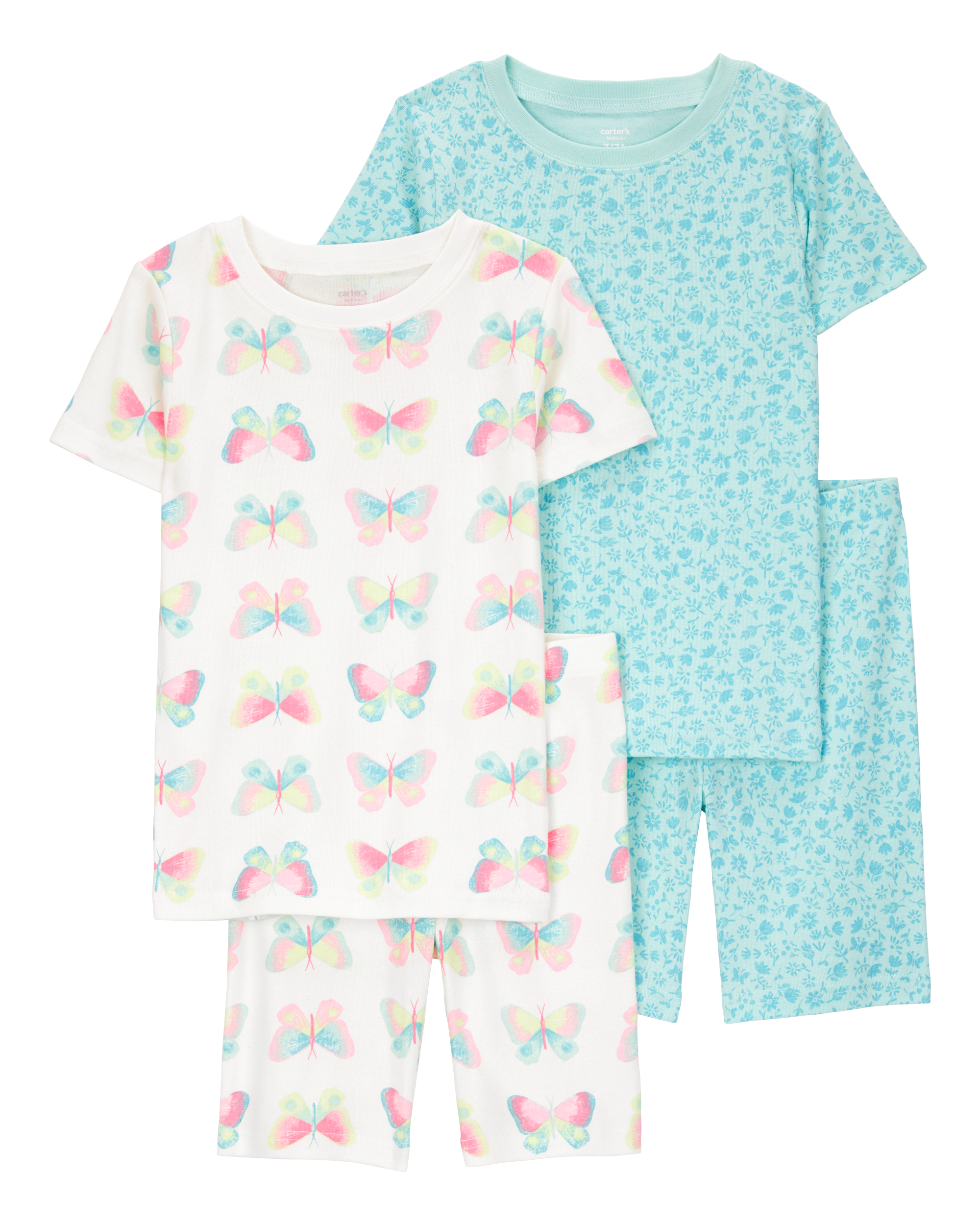 Kid Butterfly Print Snug Fit Cotton 4-Piece Pyjamas