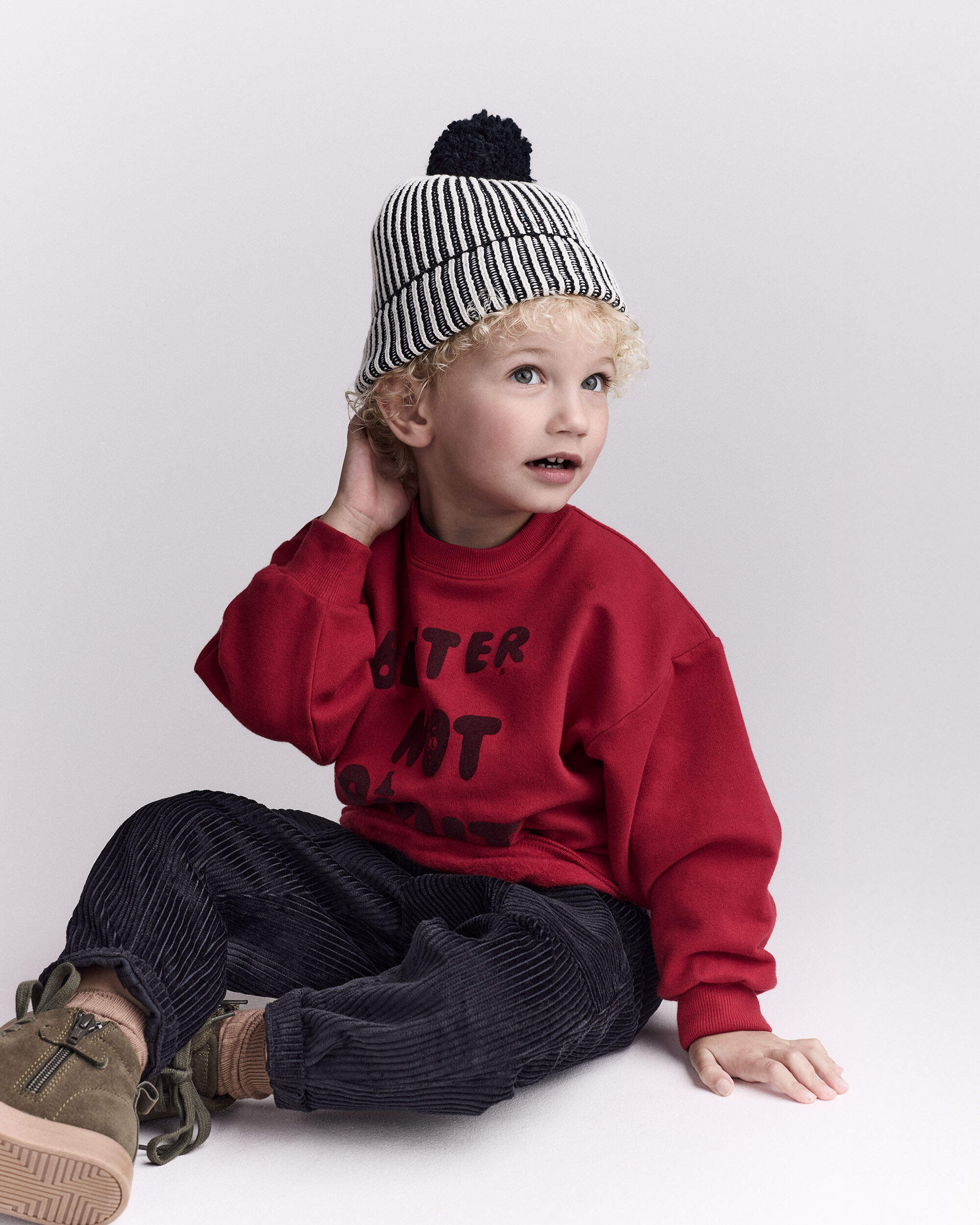 Toddler Striped Pom Beanie - Black/White