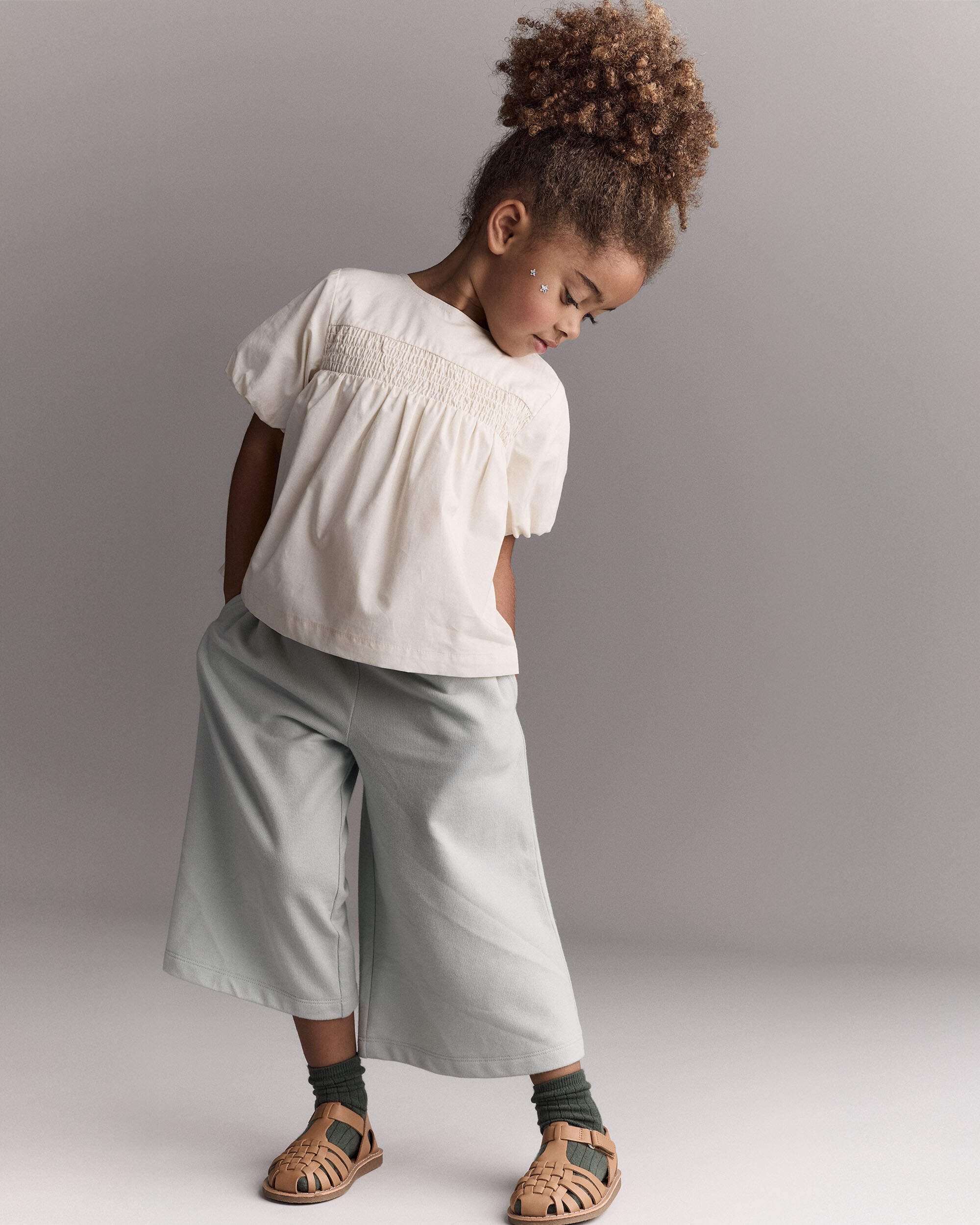 Toddler Girl Smocked Bubble Sleeve Top - Cream