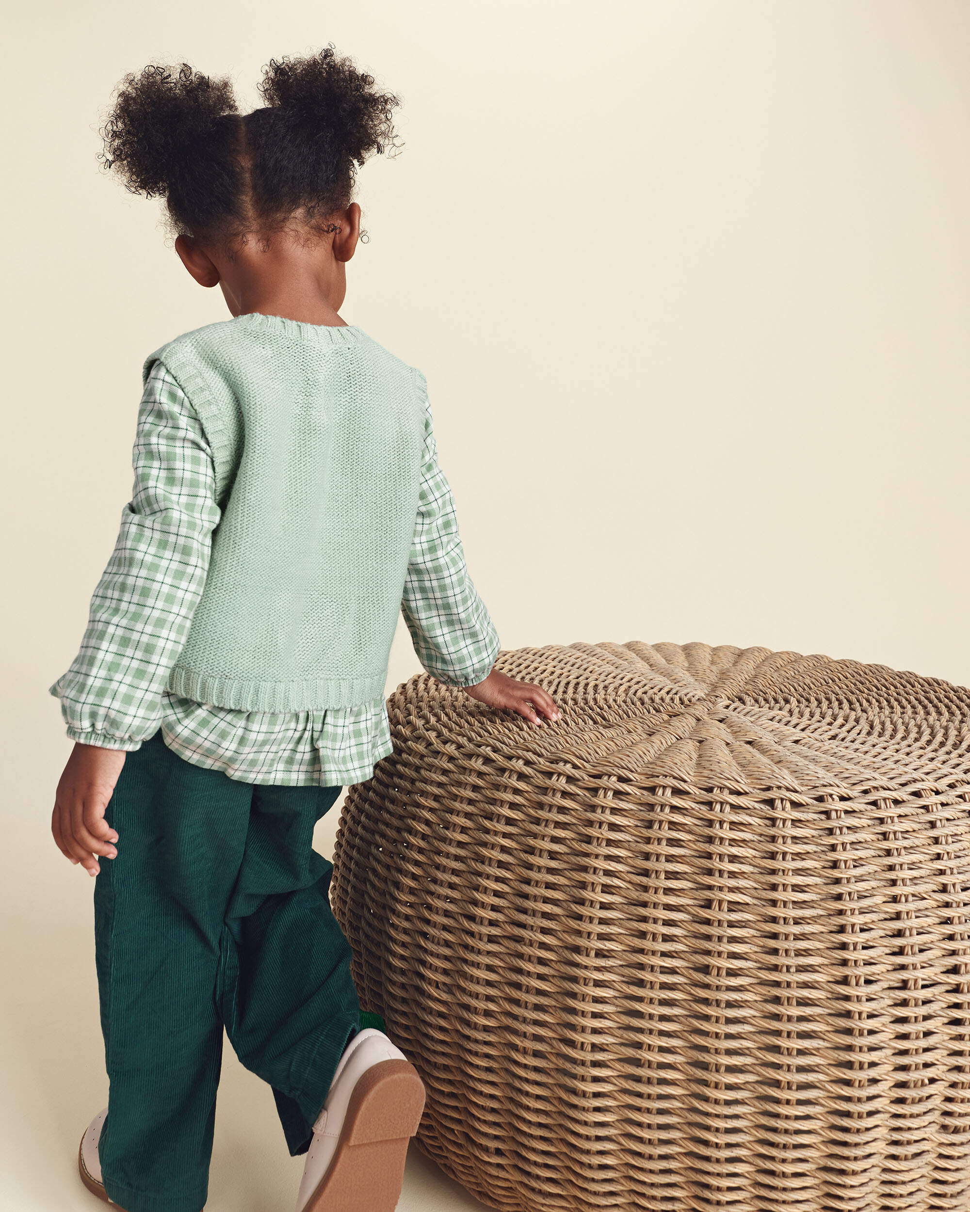 Toddler Girl 2-Piece Plaid Sweater Vest Top Set - Green