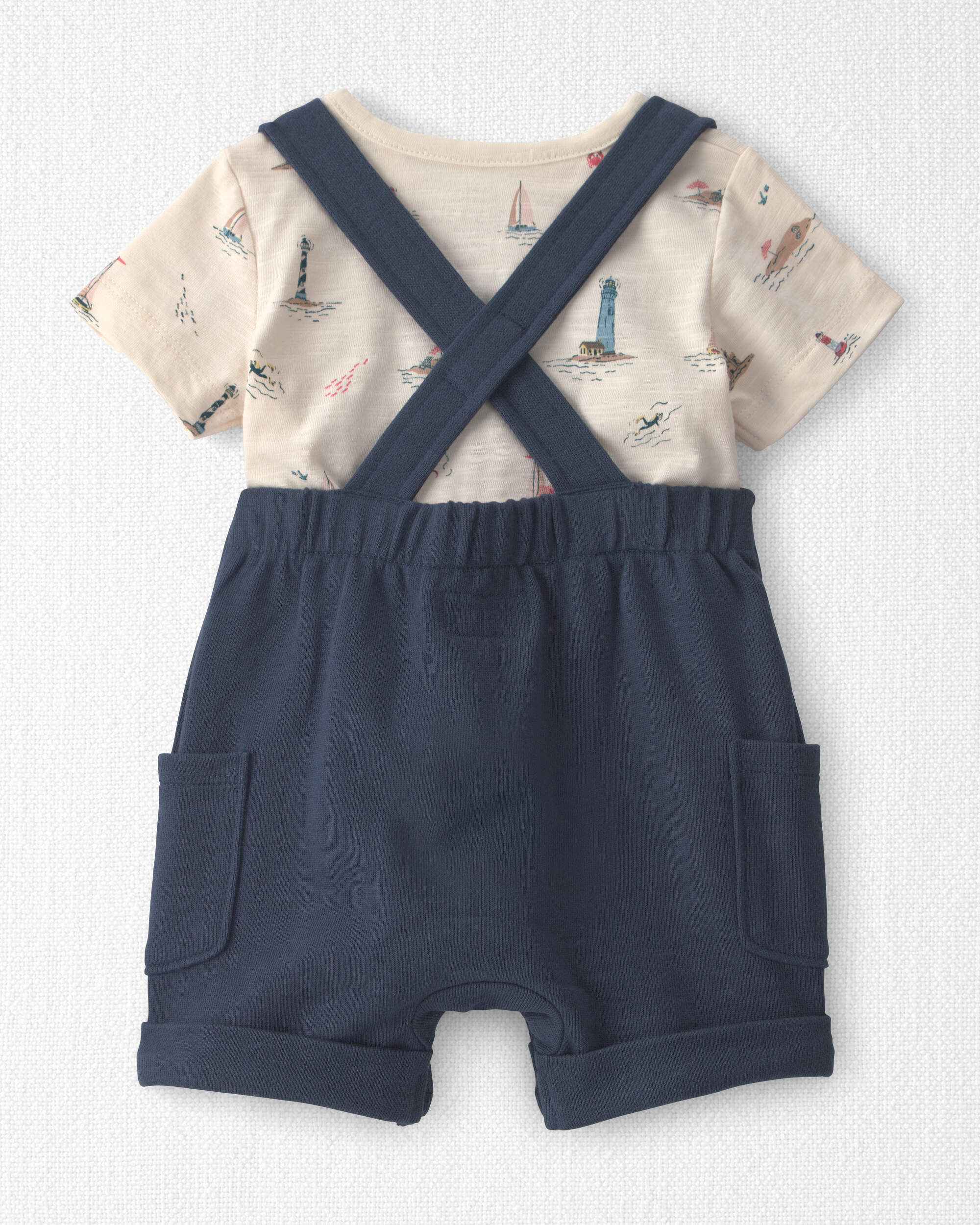 Baby 2-Piece Organic Cotton Shortall Set Coastal Vacation