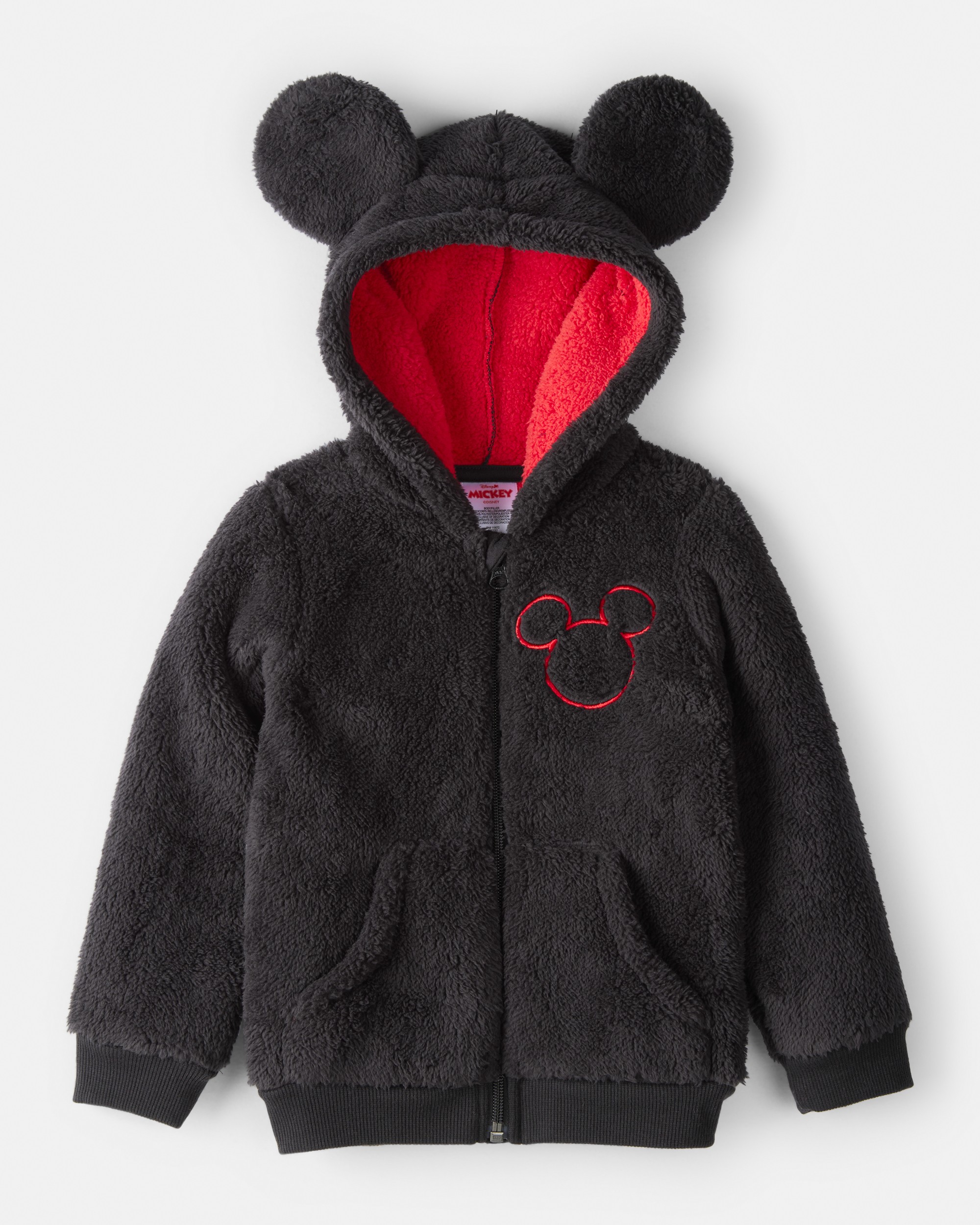Toddler Boy Disney© Mickey Mouse Sherpa Hooded Zip-Up Jacket - Black