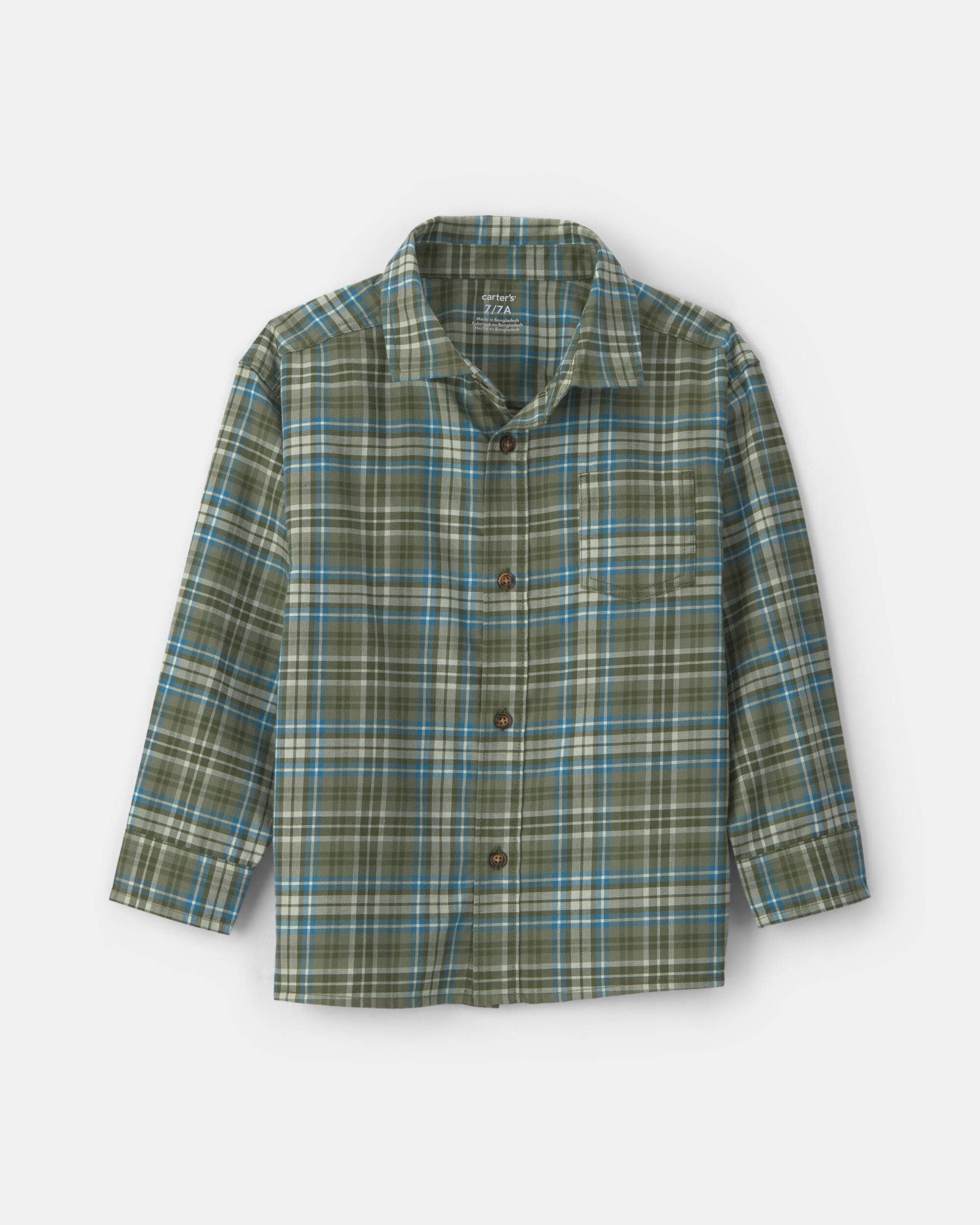 Boys Plaid Button-Down Shirt - Green