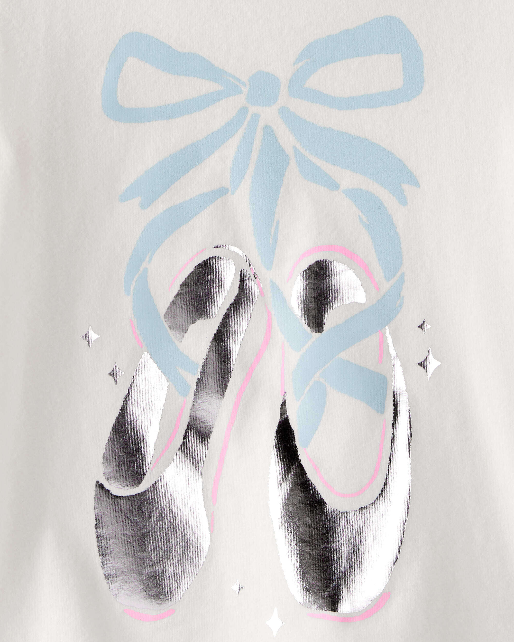 Toddler Girl Metallic Ballet Shoe Long-Sleeve Graphic Tee - White