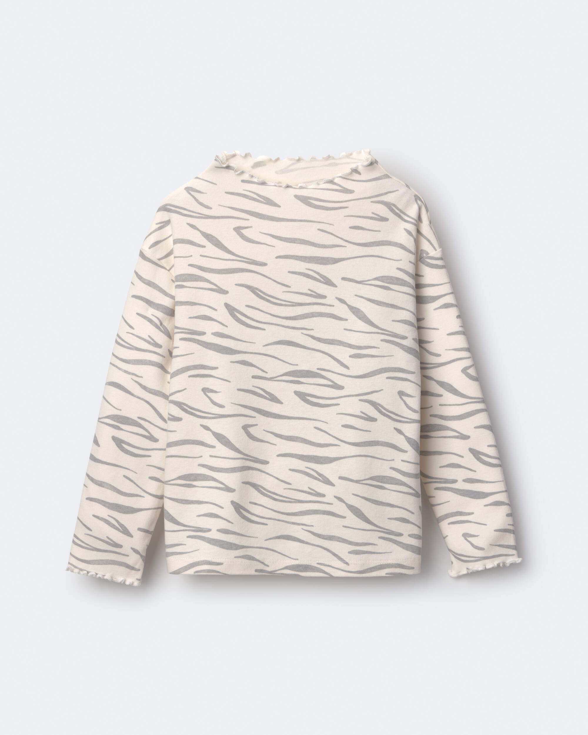 Toddler Girl Long-sleeve mock-neck ruffle top tiger print - Cream