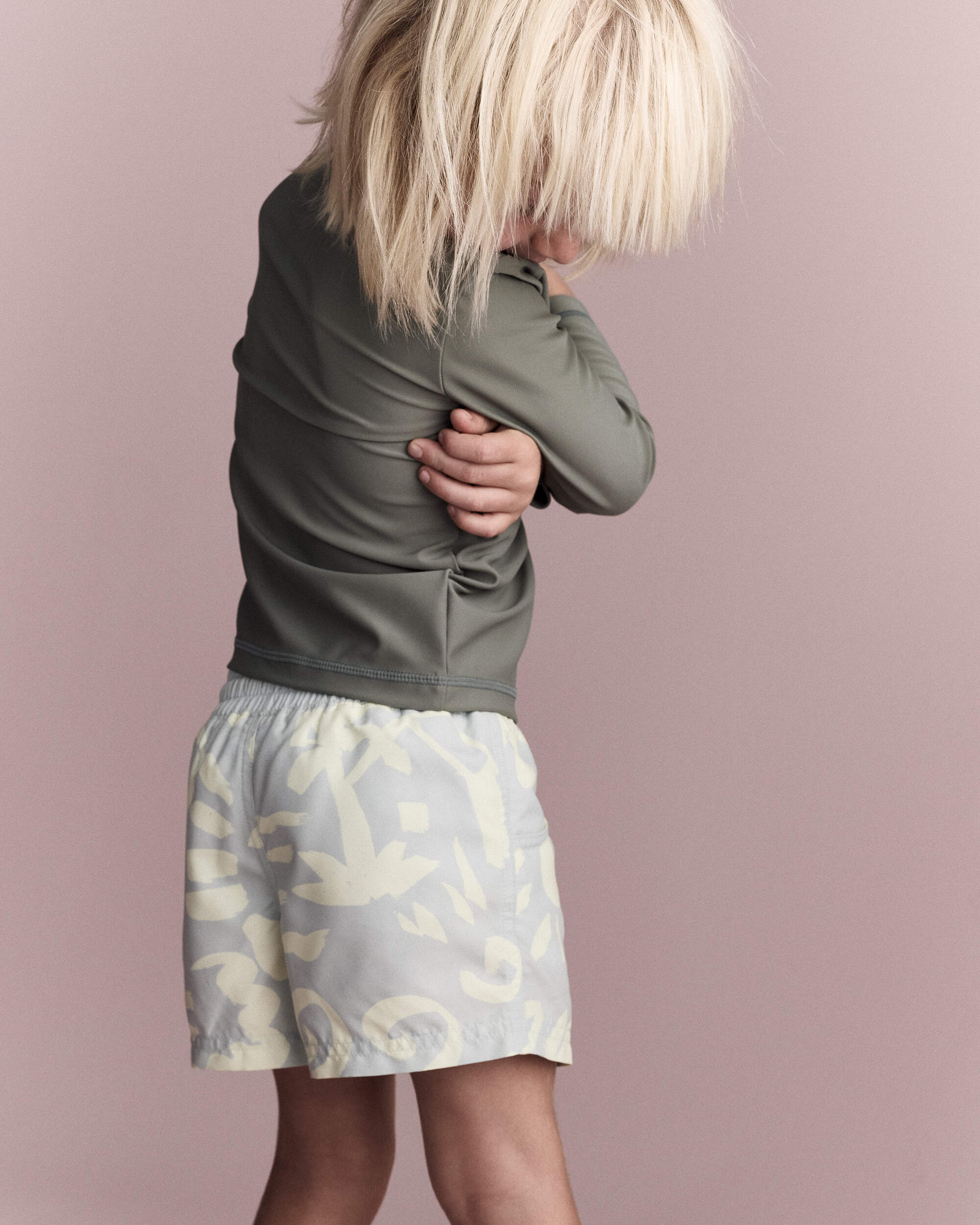 Toddler Boy Tropical Swim Trunks - Sage