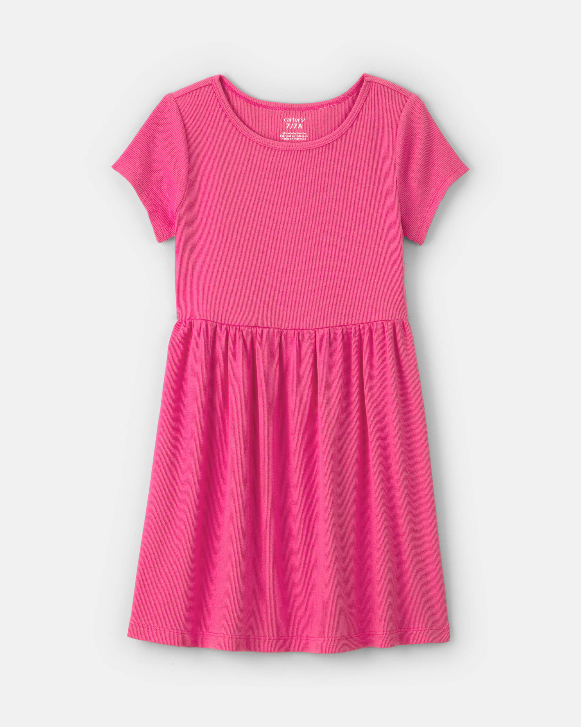Girls Rib Short-Sleeve Dress - Pink