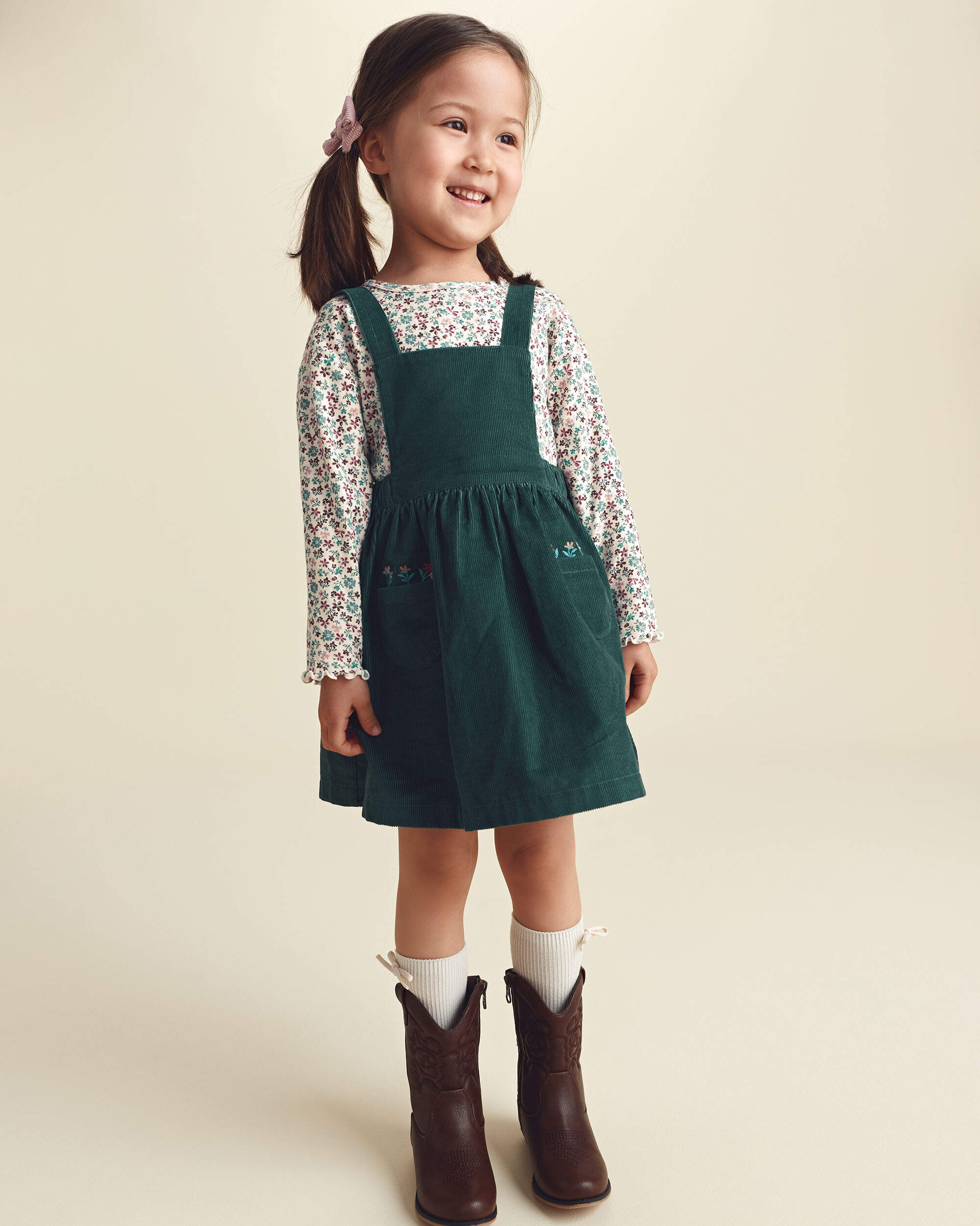 Toddler Girl 2-Piece Floral Corduroy Long-Sleeve Dress Set