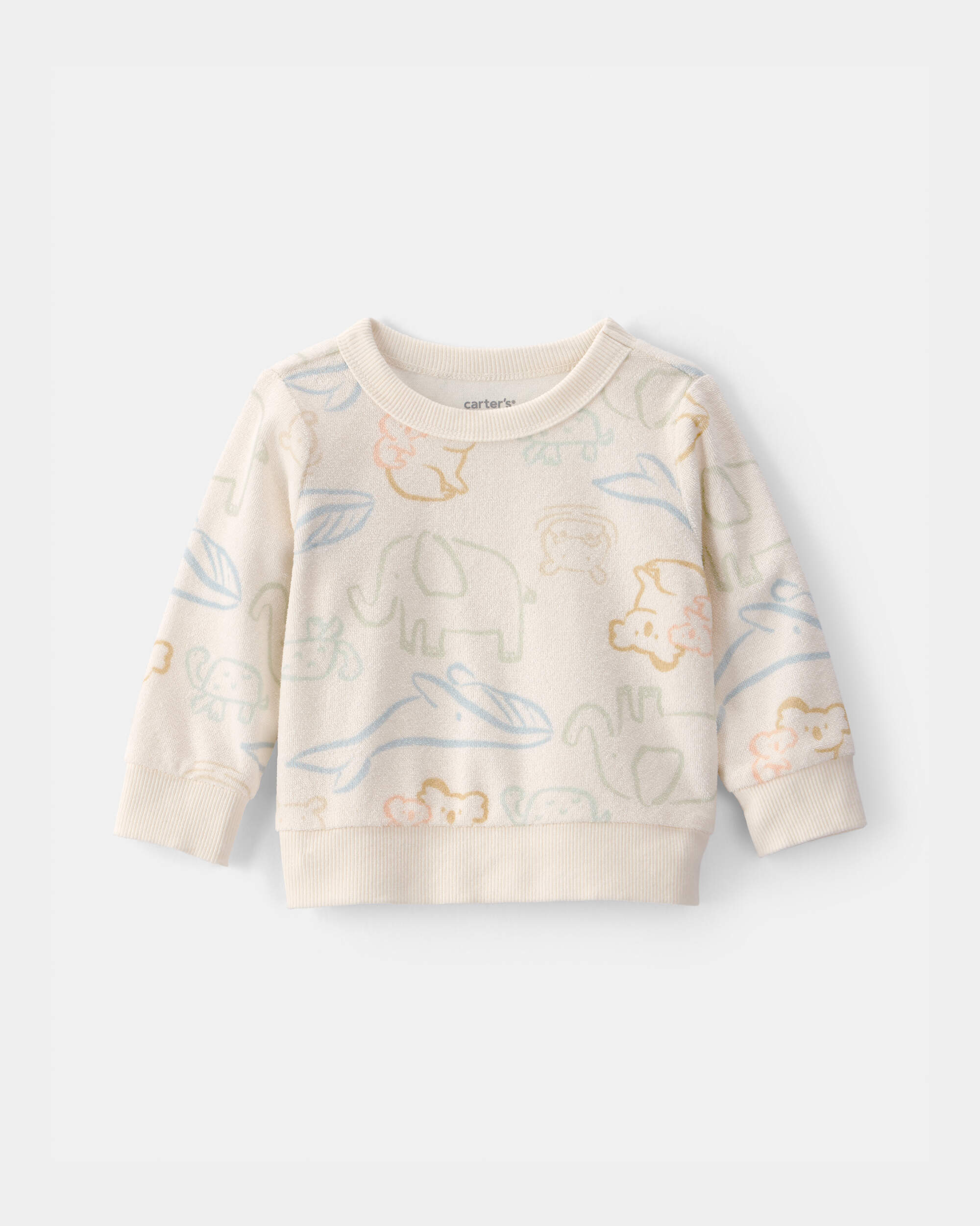 Baby Animal Friends Terry Pullover Sweatshirt - Cream