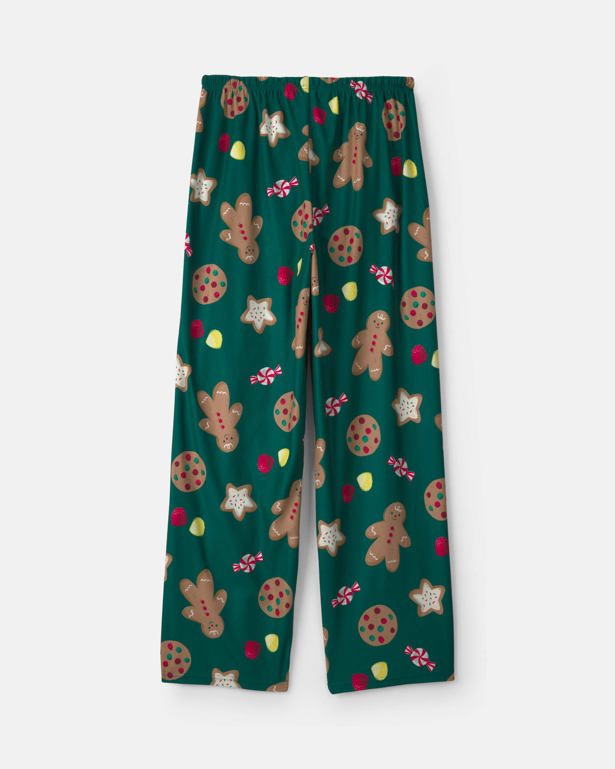 Adult Christmas Gingerbread Fleece Loose Fit Pyjama Bottoms - Green