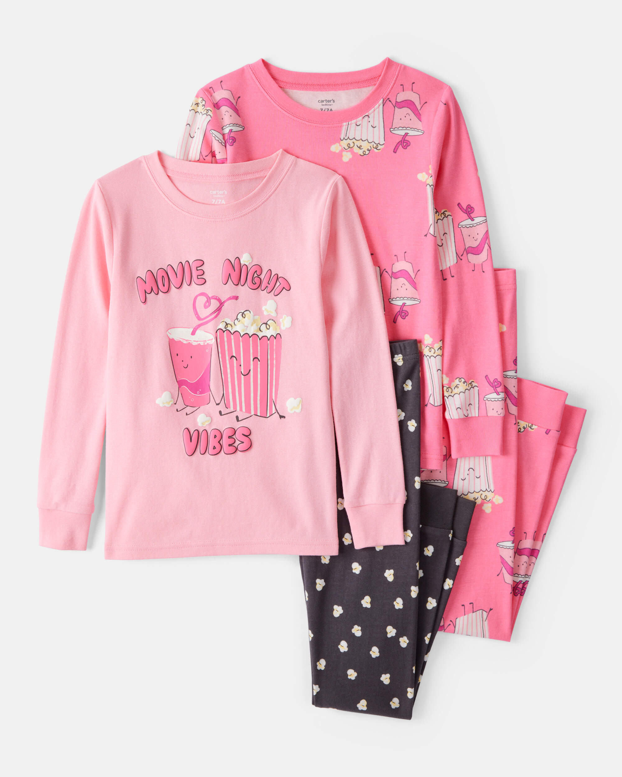 Girls Movie Print 100% Cotton Long-Sleeve 4-Piece Pyjamas - Black/Pink