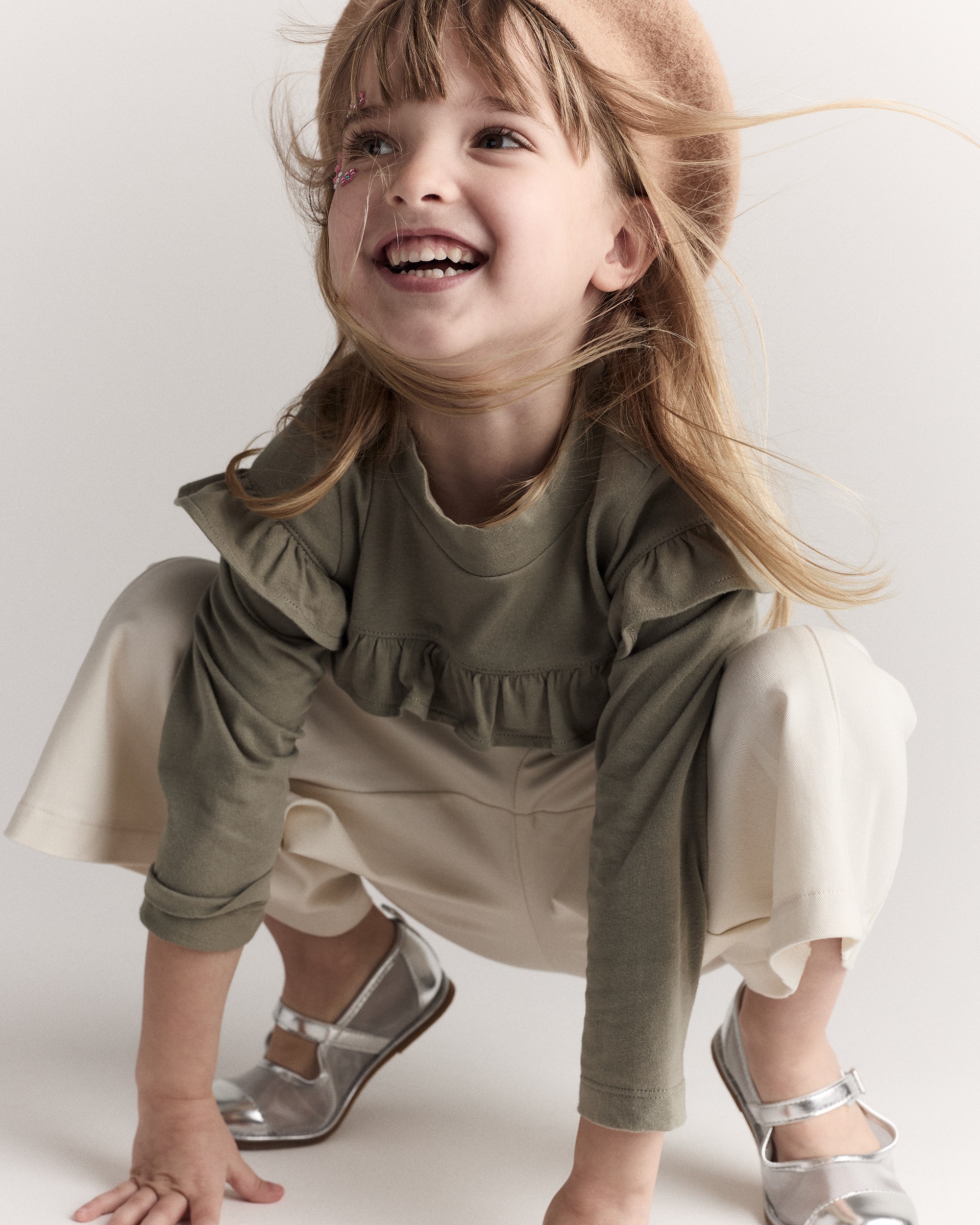 Toddler Girl Mock Neck Ruffle Top - Olive