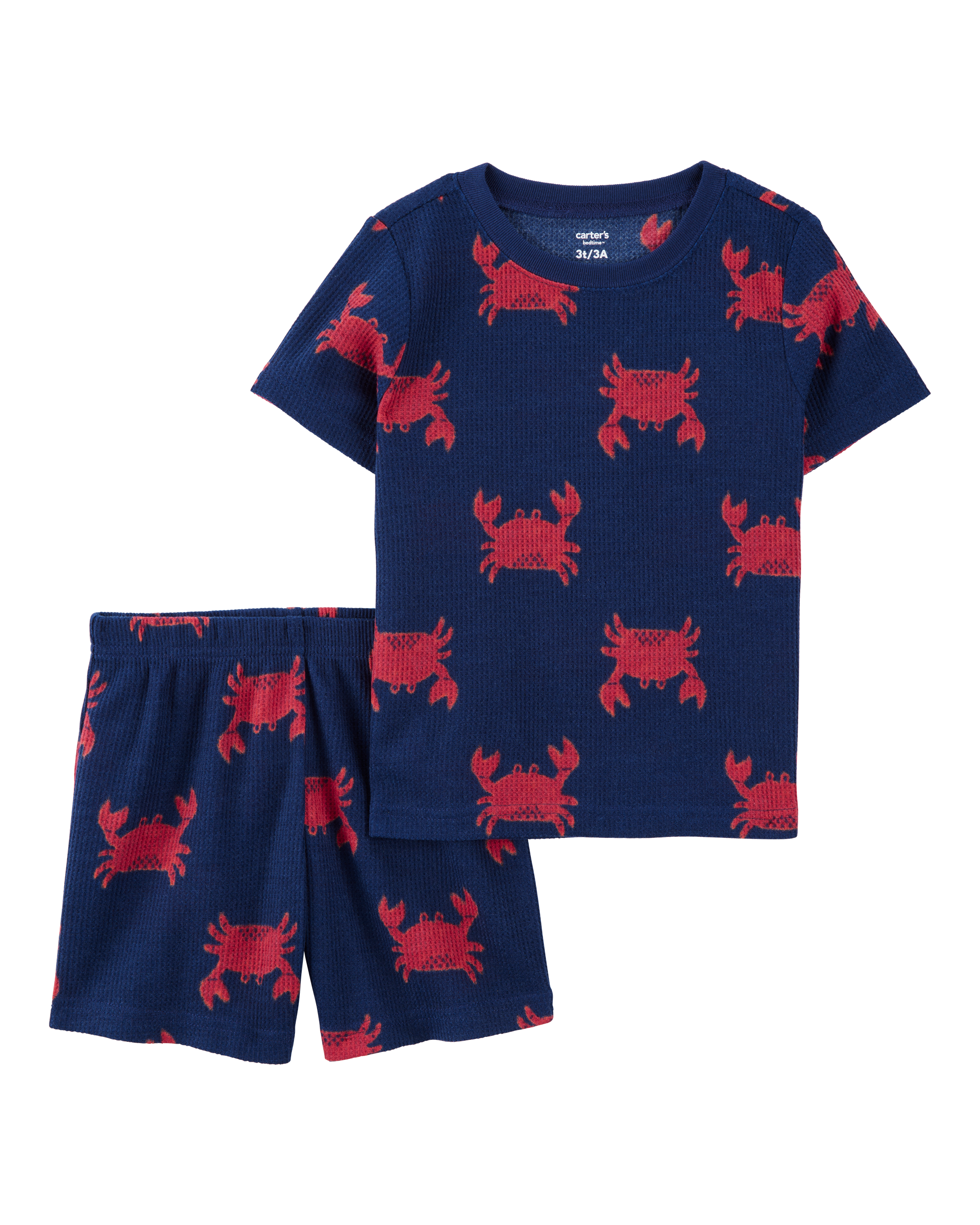 Toddler Crab Print Loose Fit Waffle Knit 2-Piece Pyjamas - Navy