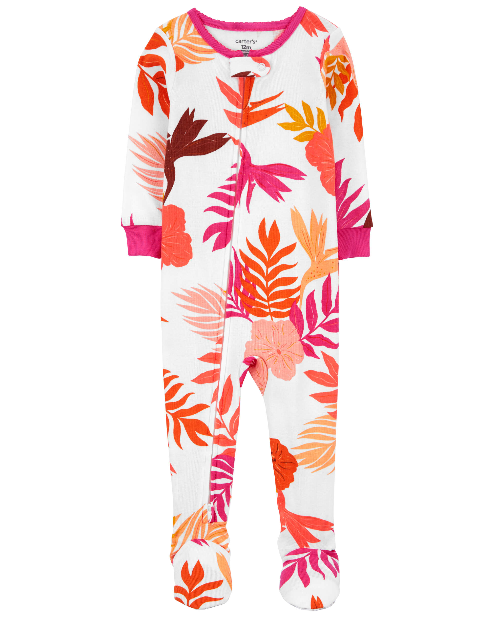 Pyjama 1 pièce à pieds en coton ajusté motif fleuri
