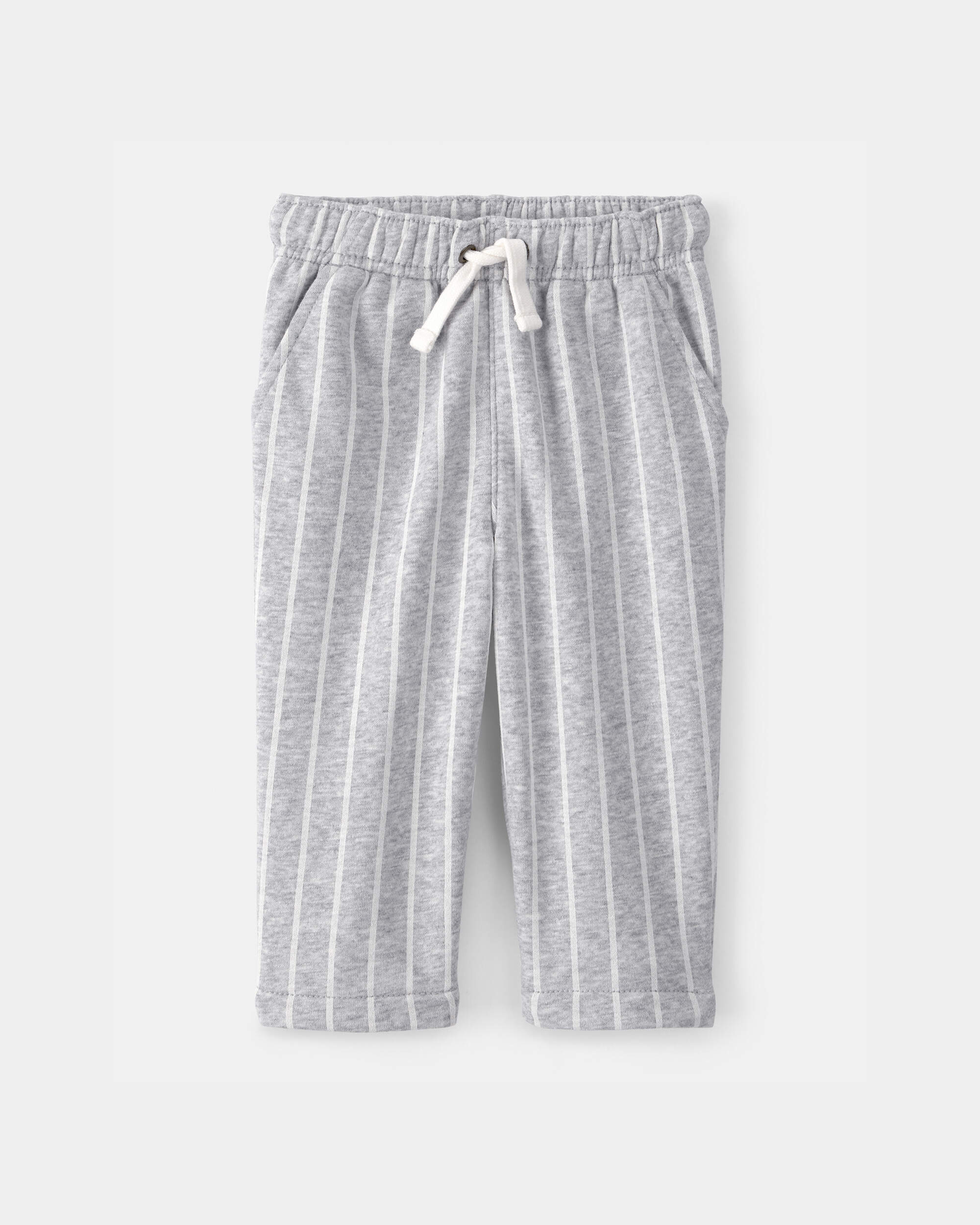 Baby Striped French Terry Pants - Grey/White