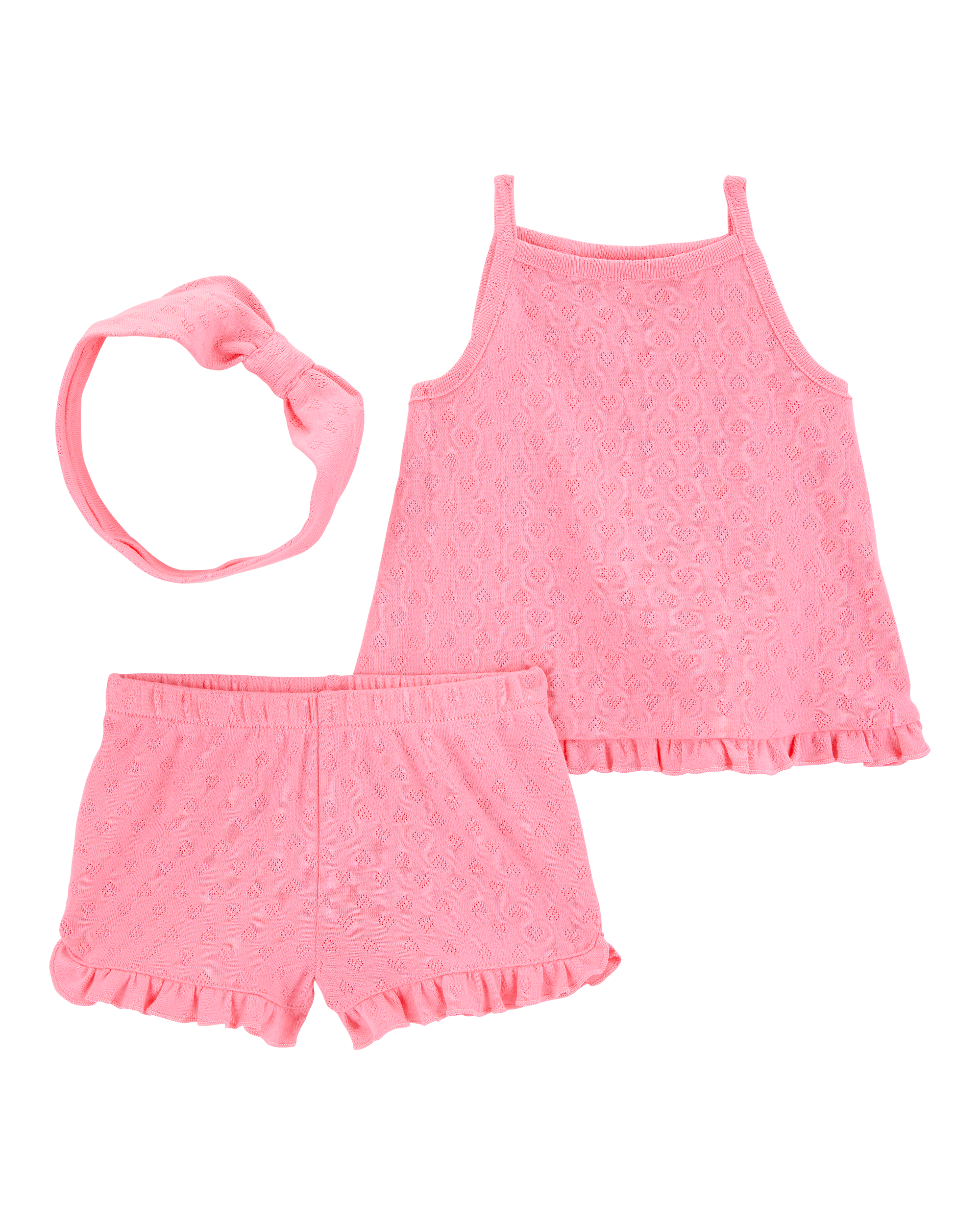 Baby Girl 3-Piece Pointelle Heart Outfit Set - Pink
