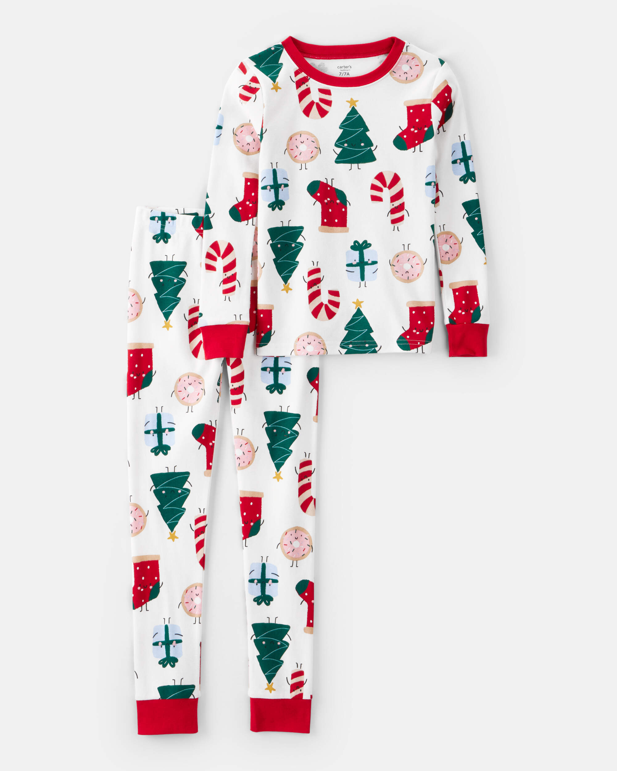 Kid Christmas Print 100% Cotton Long-Sleeve 2-Piece Pyjamas - White