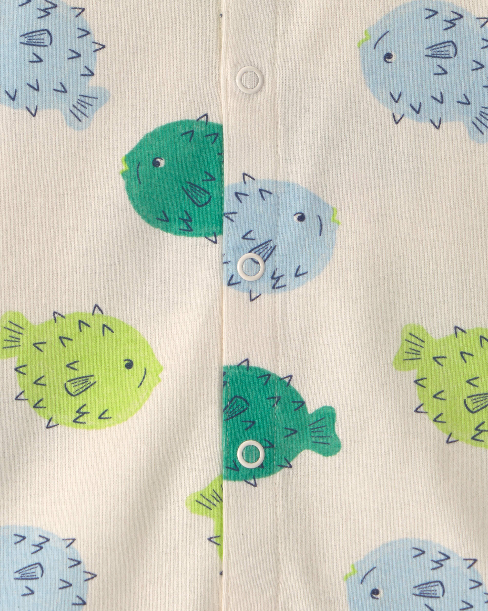 Baby Puffer Fish Sleeveless Romper - Cream/Green