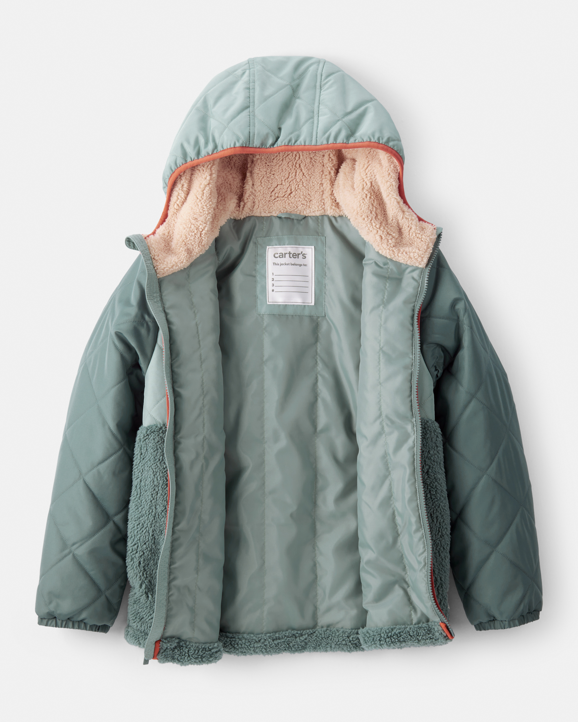 Boys Long-Sleeve Midweight Quilted Sherpa Jacket - Green