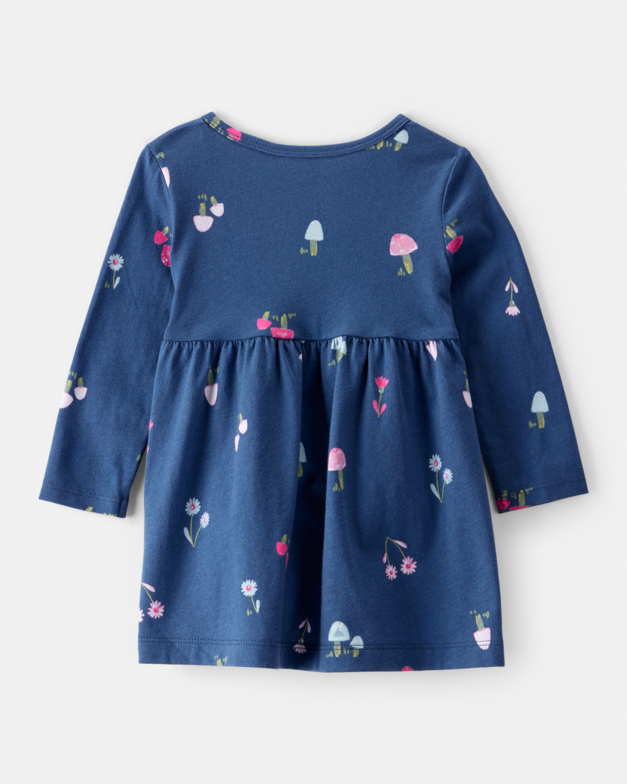 Baby Girl Mushroom Print Long-Sleeve Cotton Dress - Blue