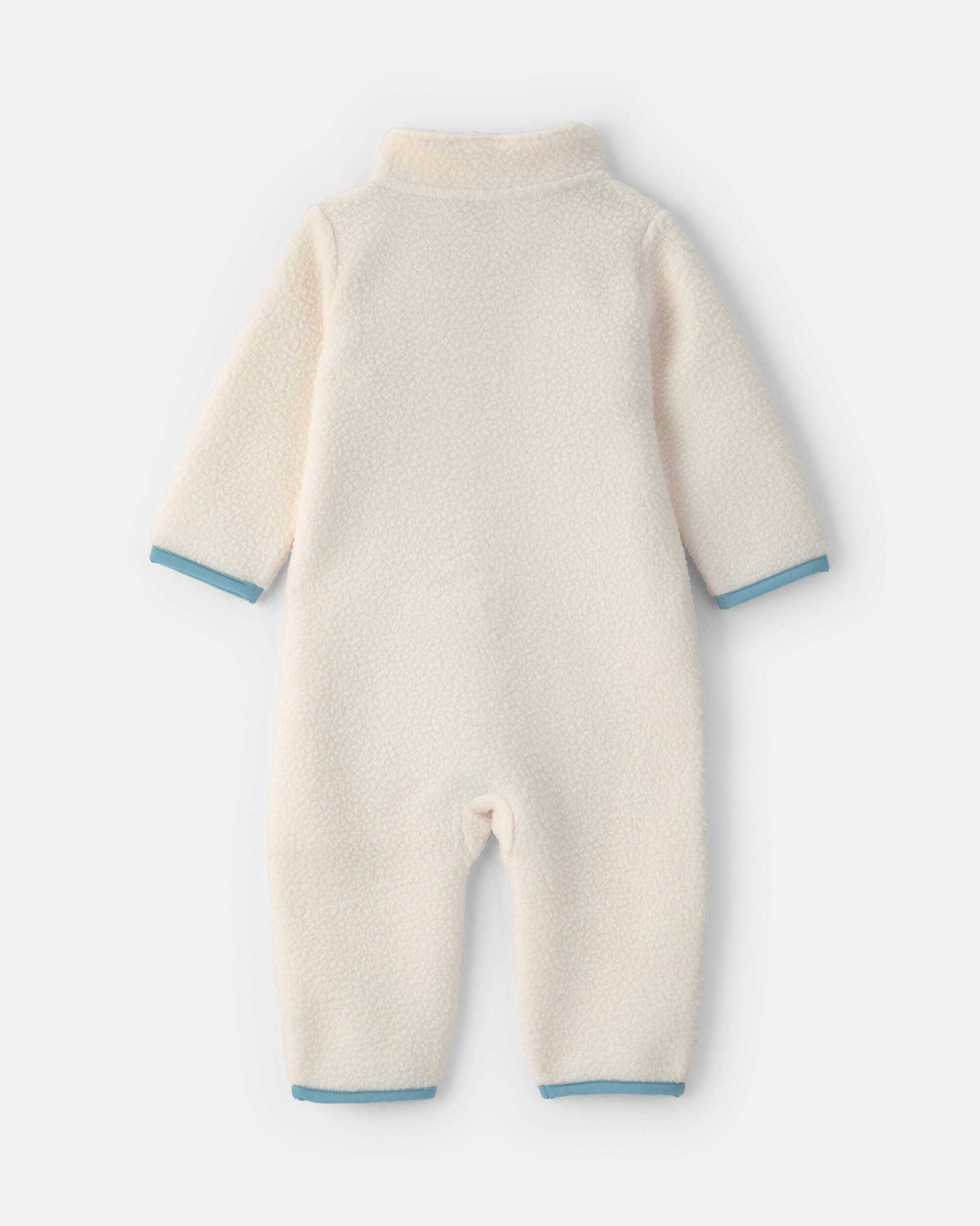 Baby Boy Colour Block Fleece Long-Sleeve Jumpsuit - Cream/Blue