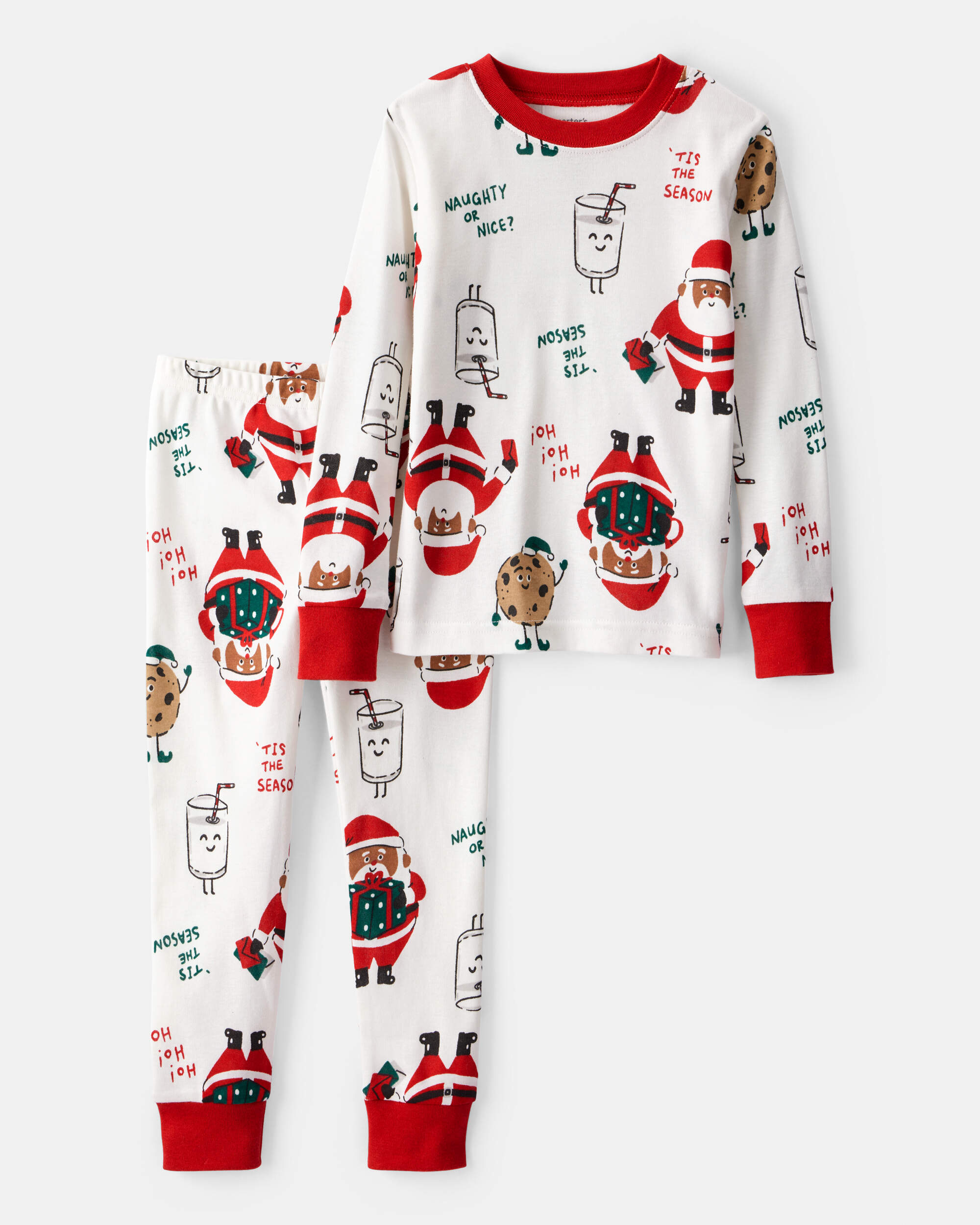 Baby Brown Santa Milk & Cookies 100% Cotton Long-Sleeve Snug Fit 2-Piece Pyjamas - White