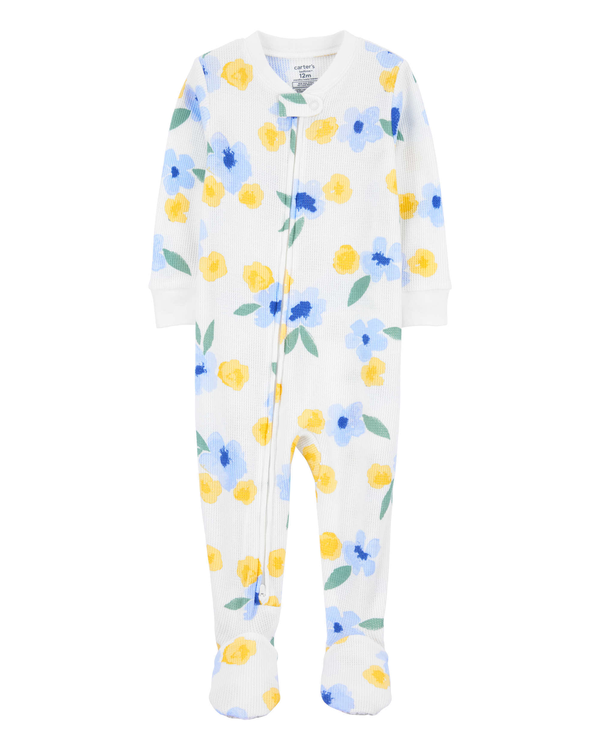 Baby Floral Waffle Knit Footie 1-Piece Pyjamas