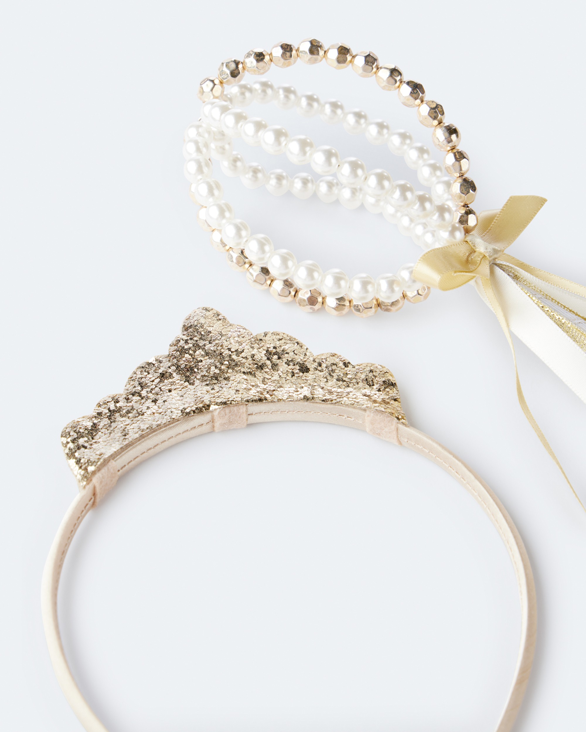 Toddler Girl 2-Pack Crown & Septer Set - Gold/Pearl