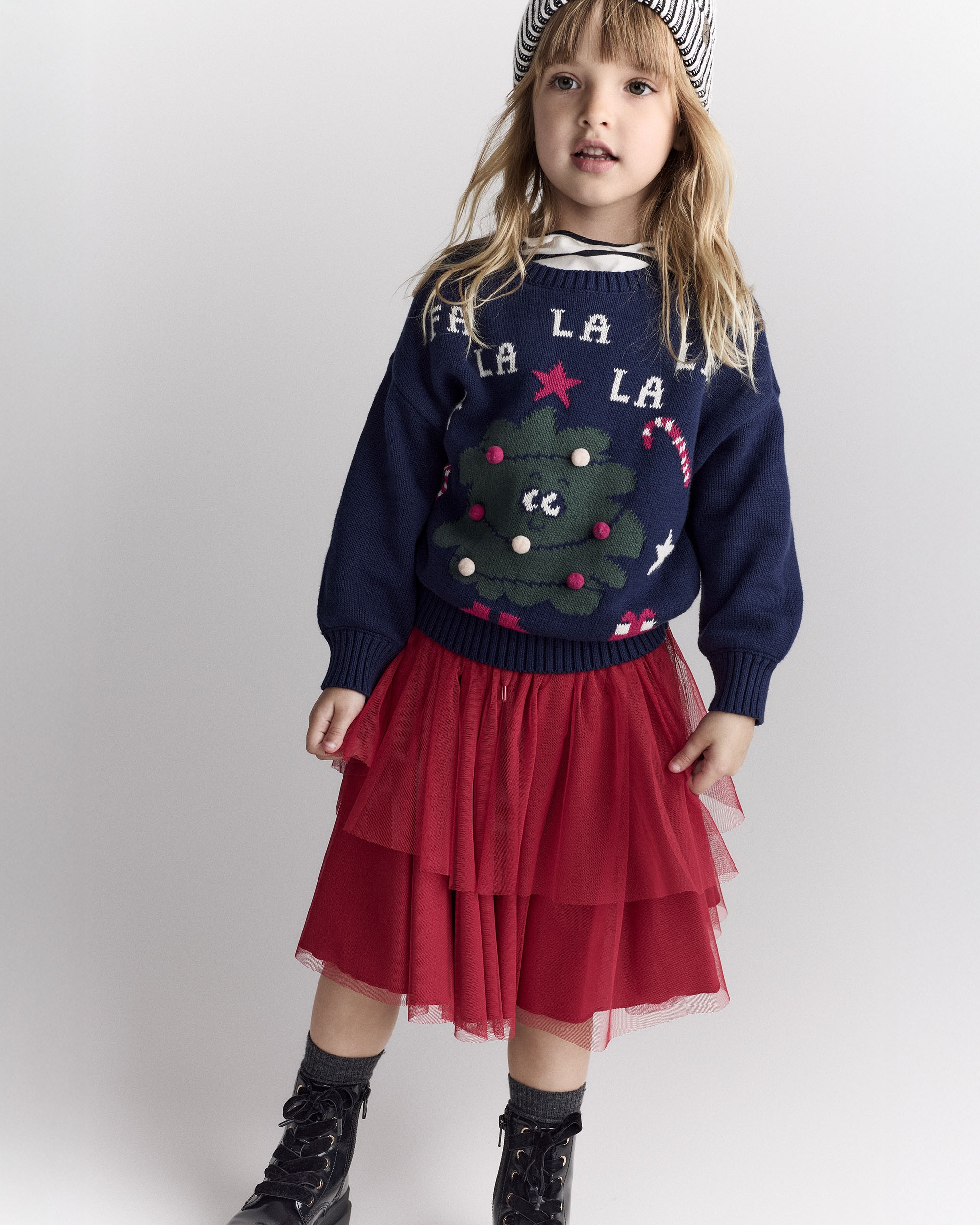 Toddler 'Fa la la' Christmas Tree Pullover Sweater - Navy