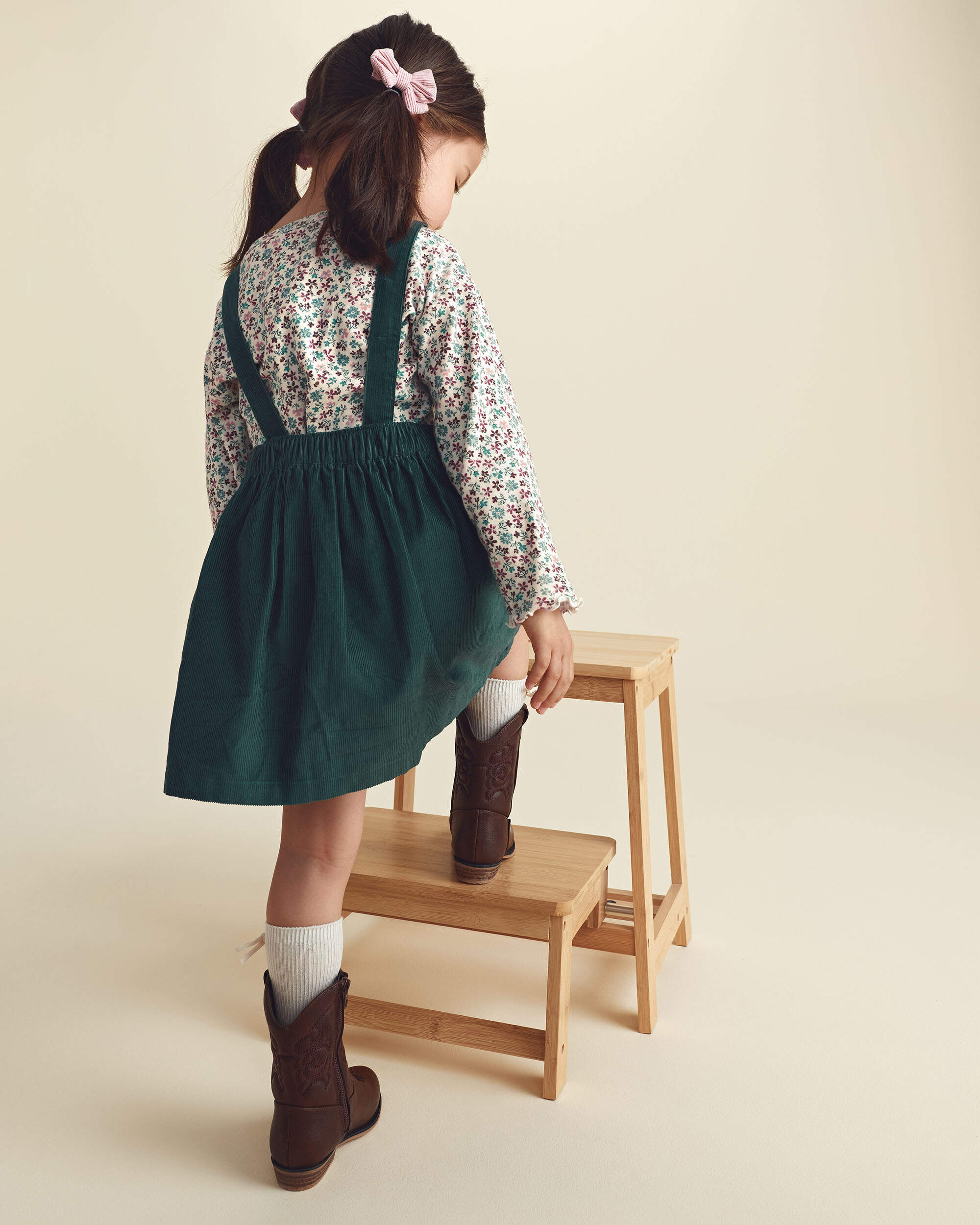 Toddler Girl 2-Piece Floral Corduroy Long-Sleeve Dress Set