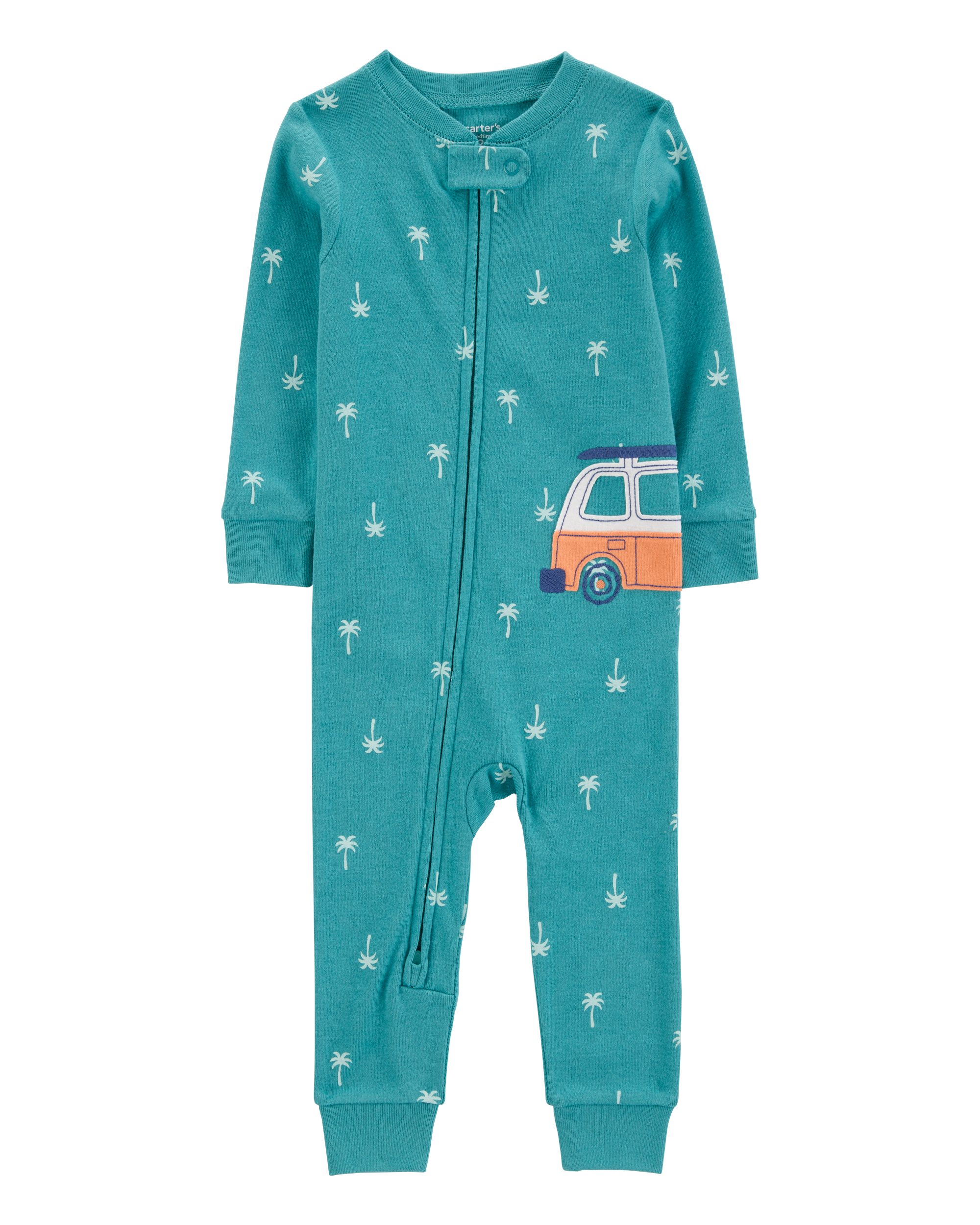 Toddler Car Palm Tree Snug Fit Cotton Footless 1-Piece Pyjamas - Turquoise