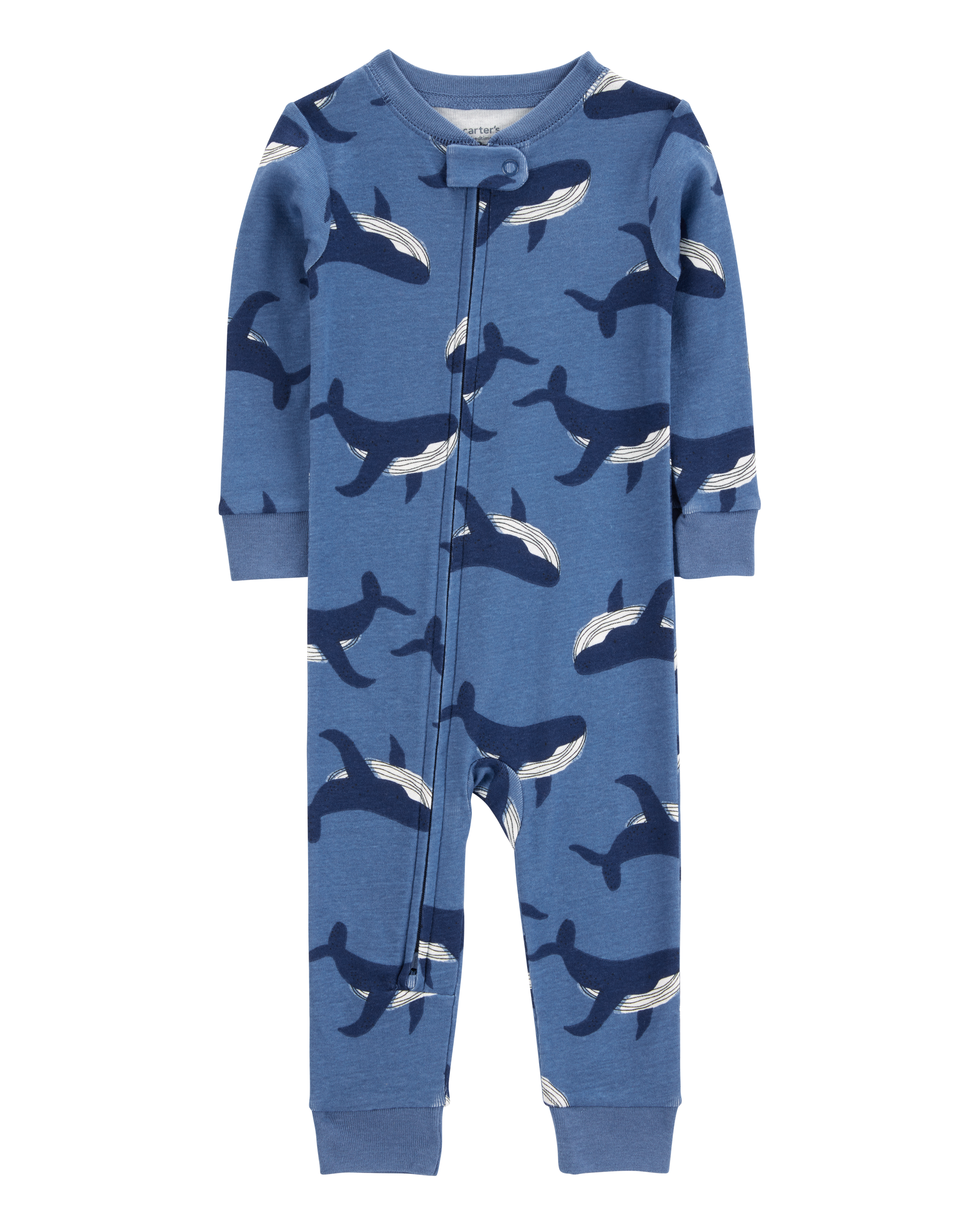 Baby Whale Print Snug Fit Cotton Footless 1-Piece Pyjamas - Navy