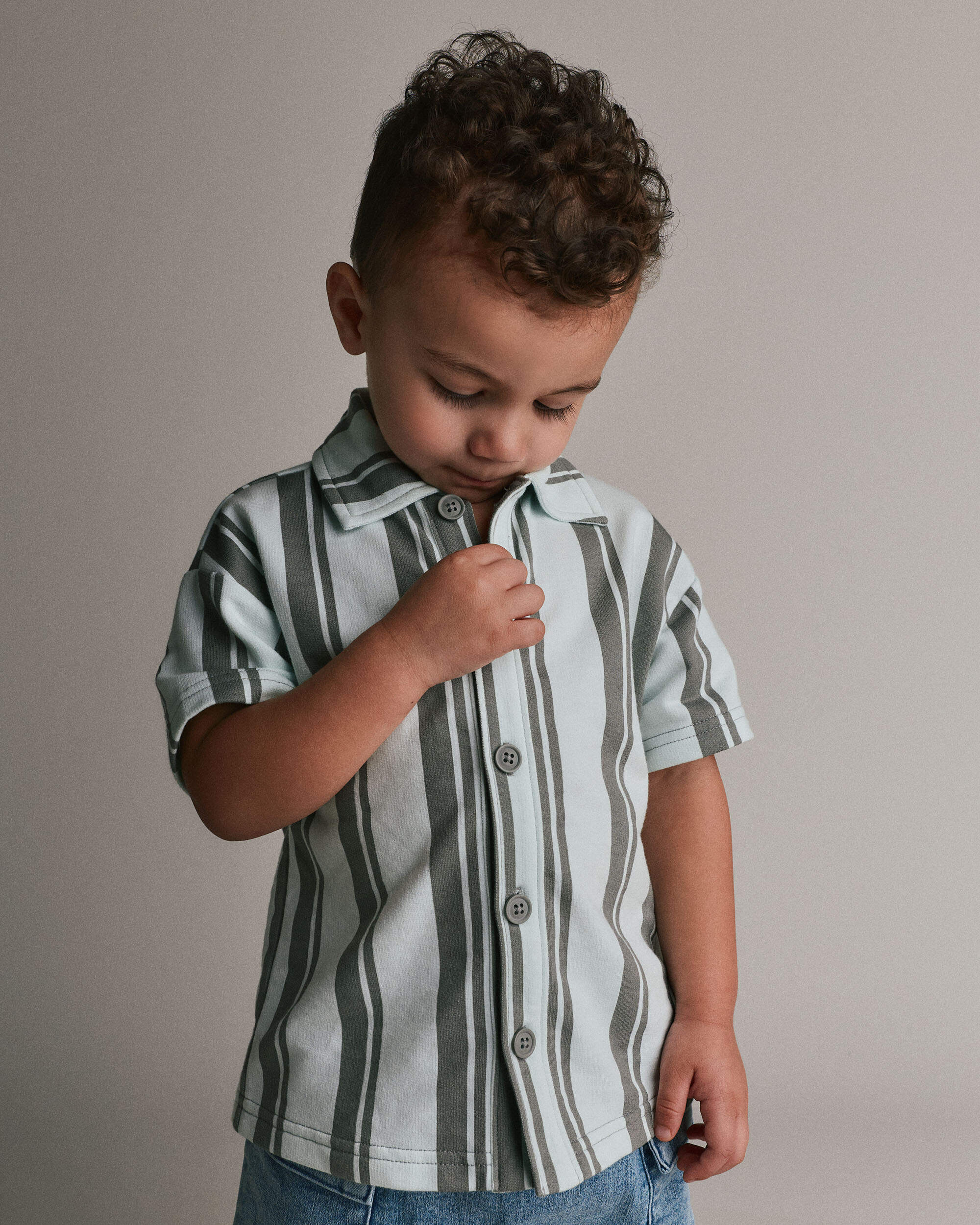 Toddler Boy Button-Down Short-Sleeve Shirt Stripes - Light Green