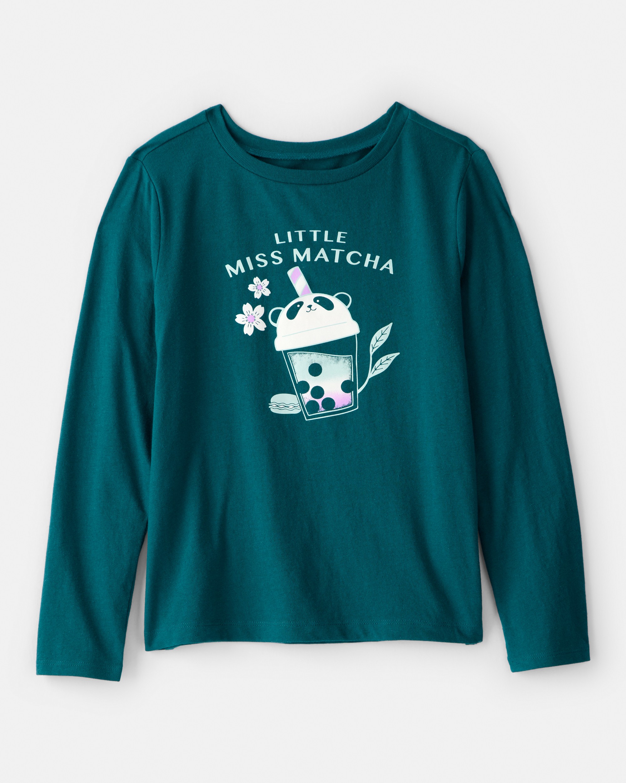 Girls Matcha Tea Long-Sleeve Graphic Tee - Green