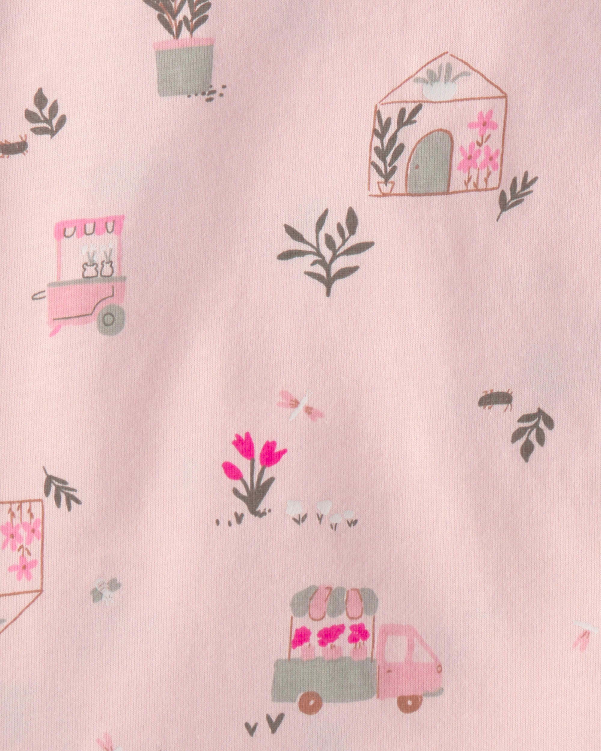 Toddler Girl 2-Piece Flower Truck Top & Short Set - Pink