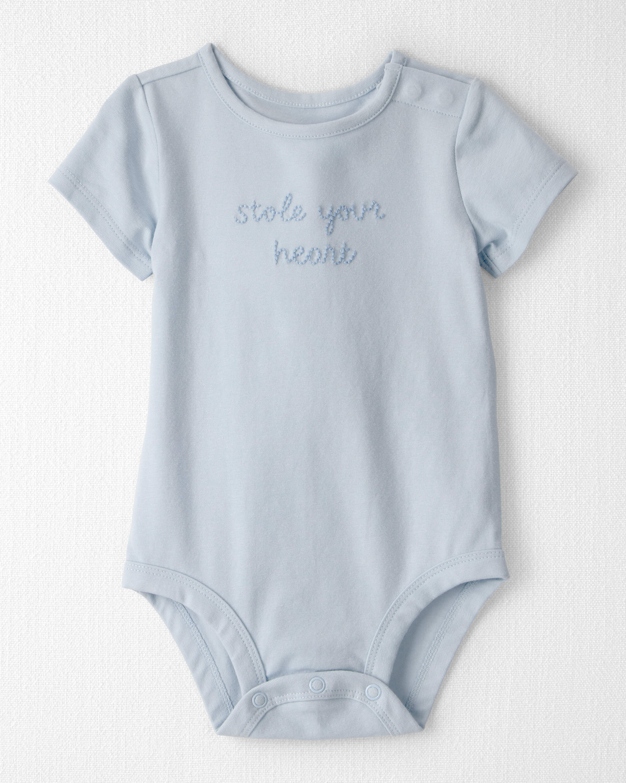 Baby 'Stole Your Heart' Organic Cotton Embroidered Bodysuit Slate Blue