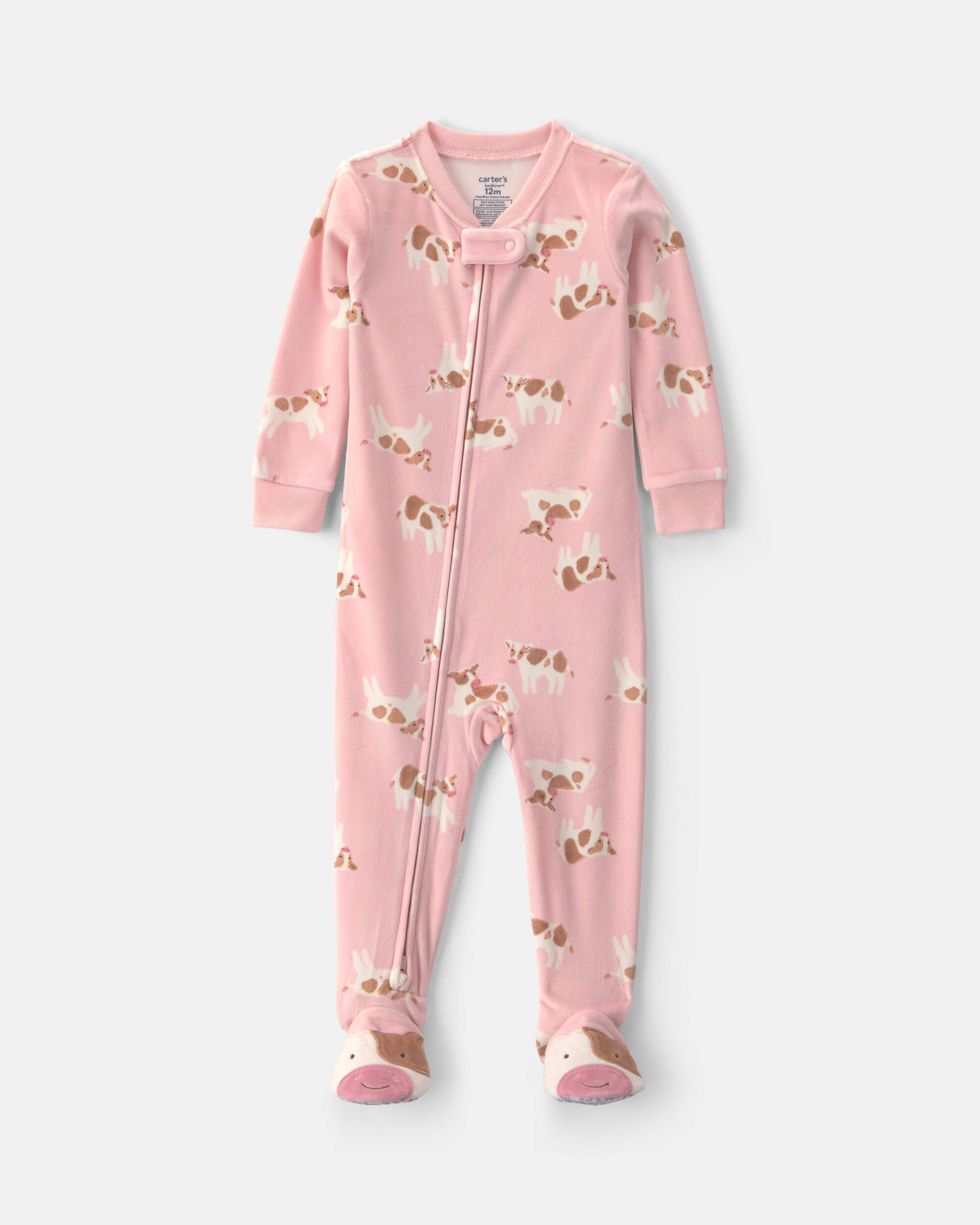 Toddler Girl 1-Piece Cow DreamPlush Snug Fit Footed Pyjama - Pink