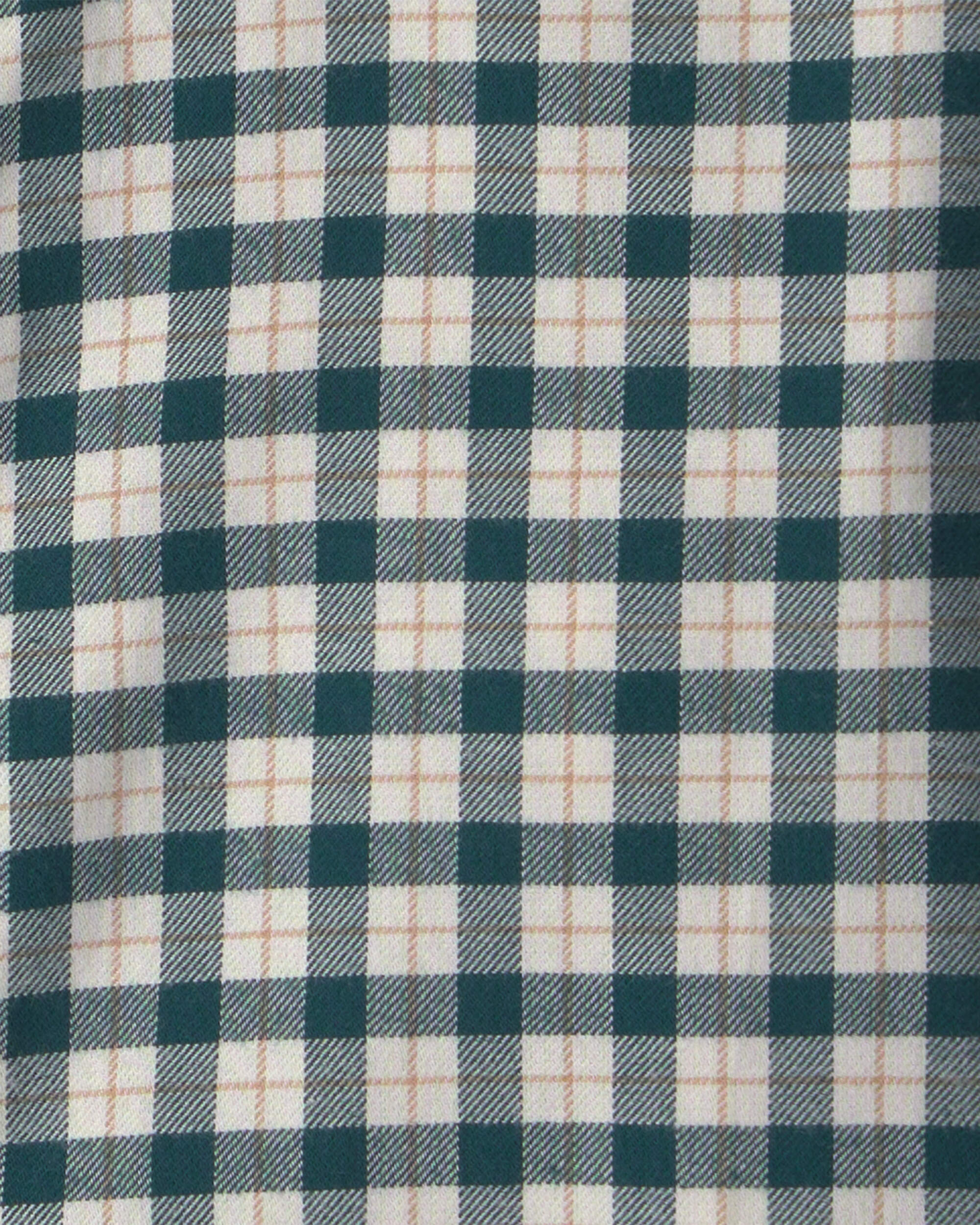 Boys Plaid Long-Sleeve Button-Down Shirt - Green/White