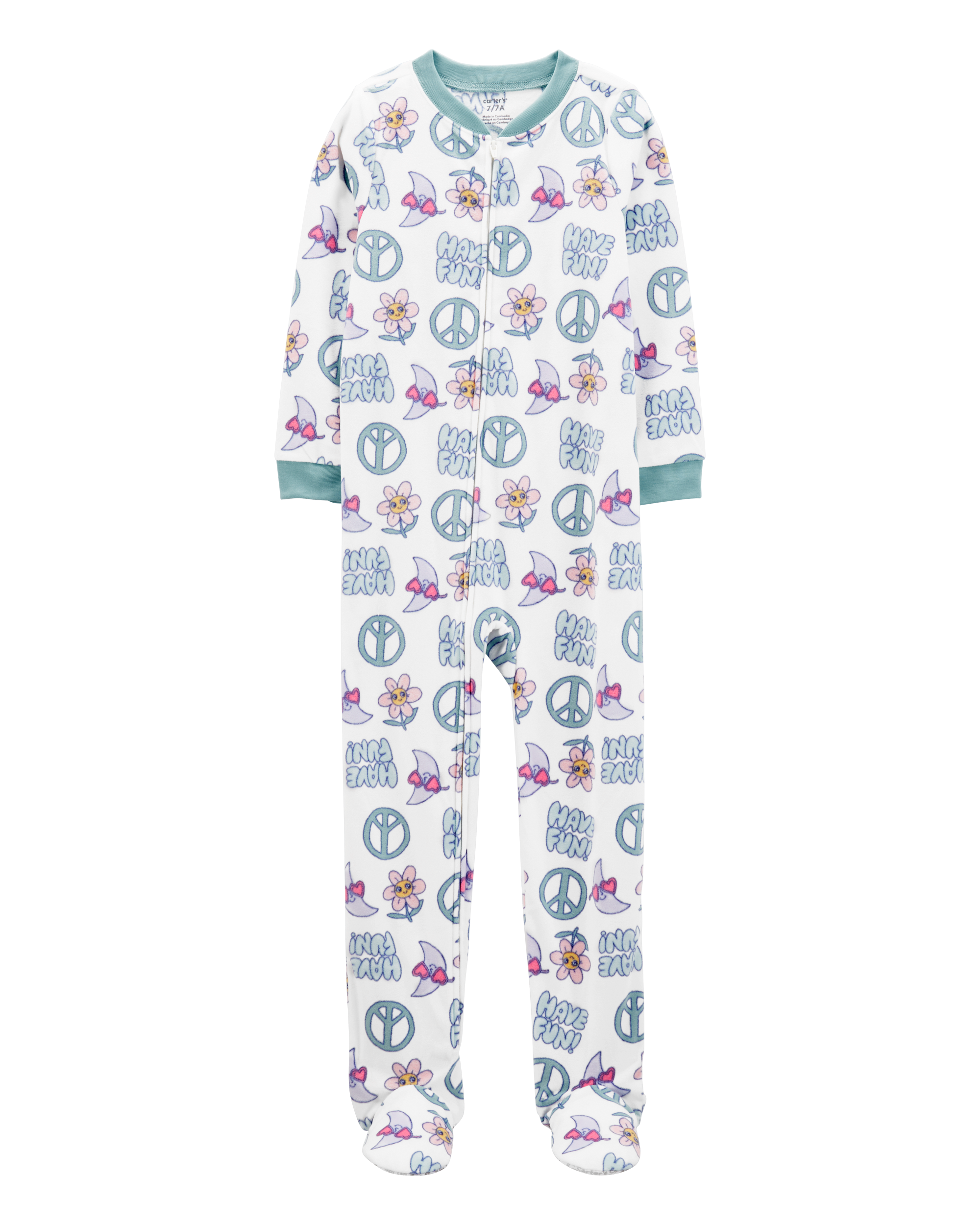 Kid 1-Piece Peace Sign Fleece Footie Pyjamas