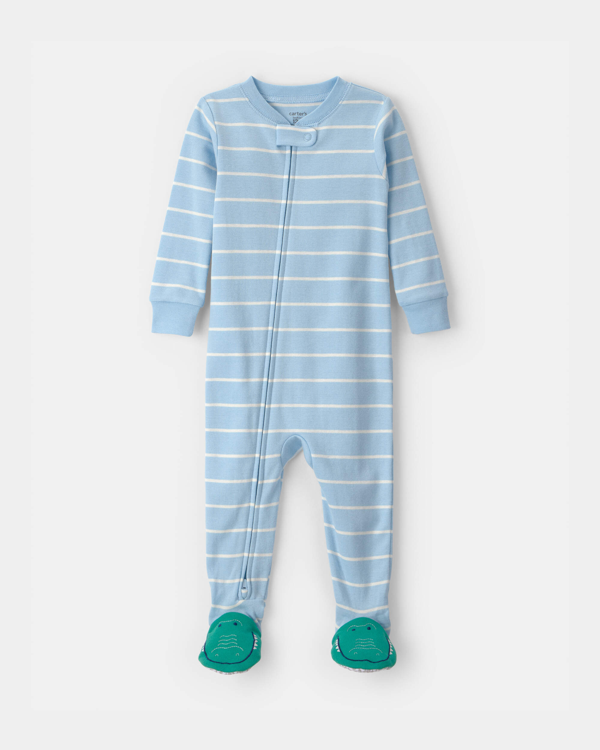 Toddler Boy Alligator Striped 100% Cotton Snug Fit 1-Piece pyjama - Blue