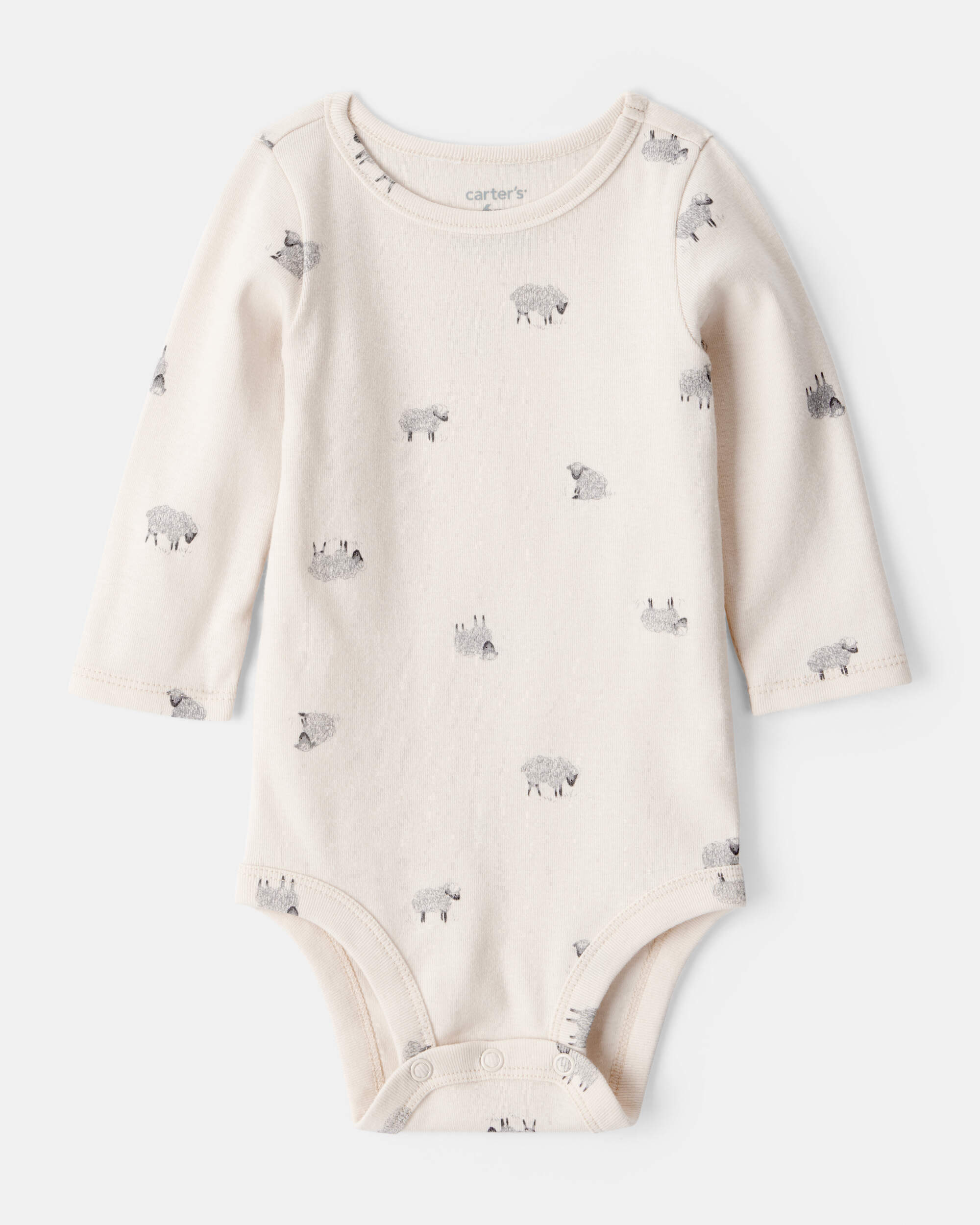 Baby Boy 2-Piece Sheep Print Cotton Long-Sleeve Overall Set - White/Grey
