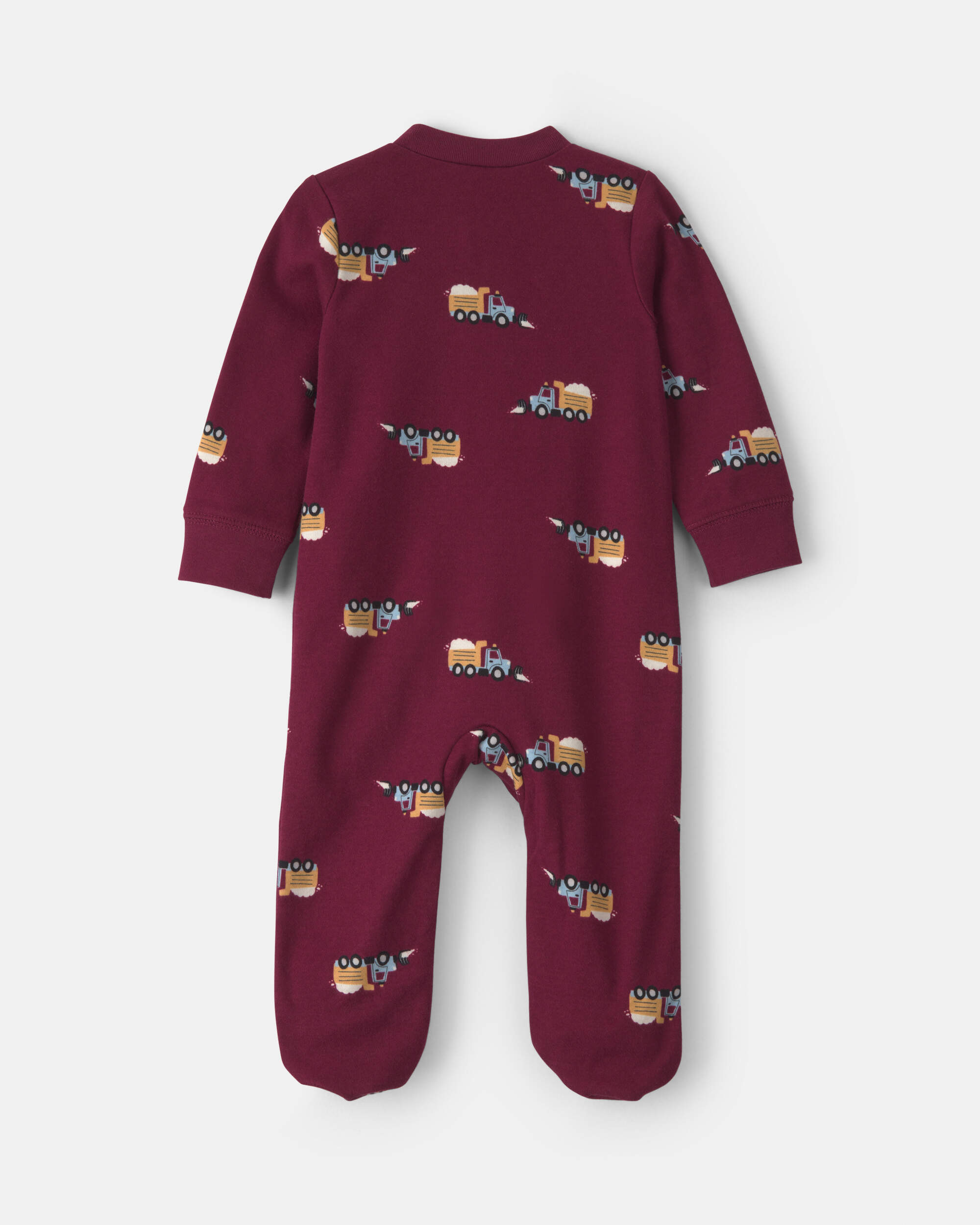 Baby Boy Construction Truck 100% Cotton 2-Way Zip Sleeper - Burgundy